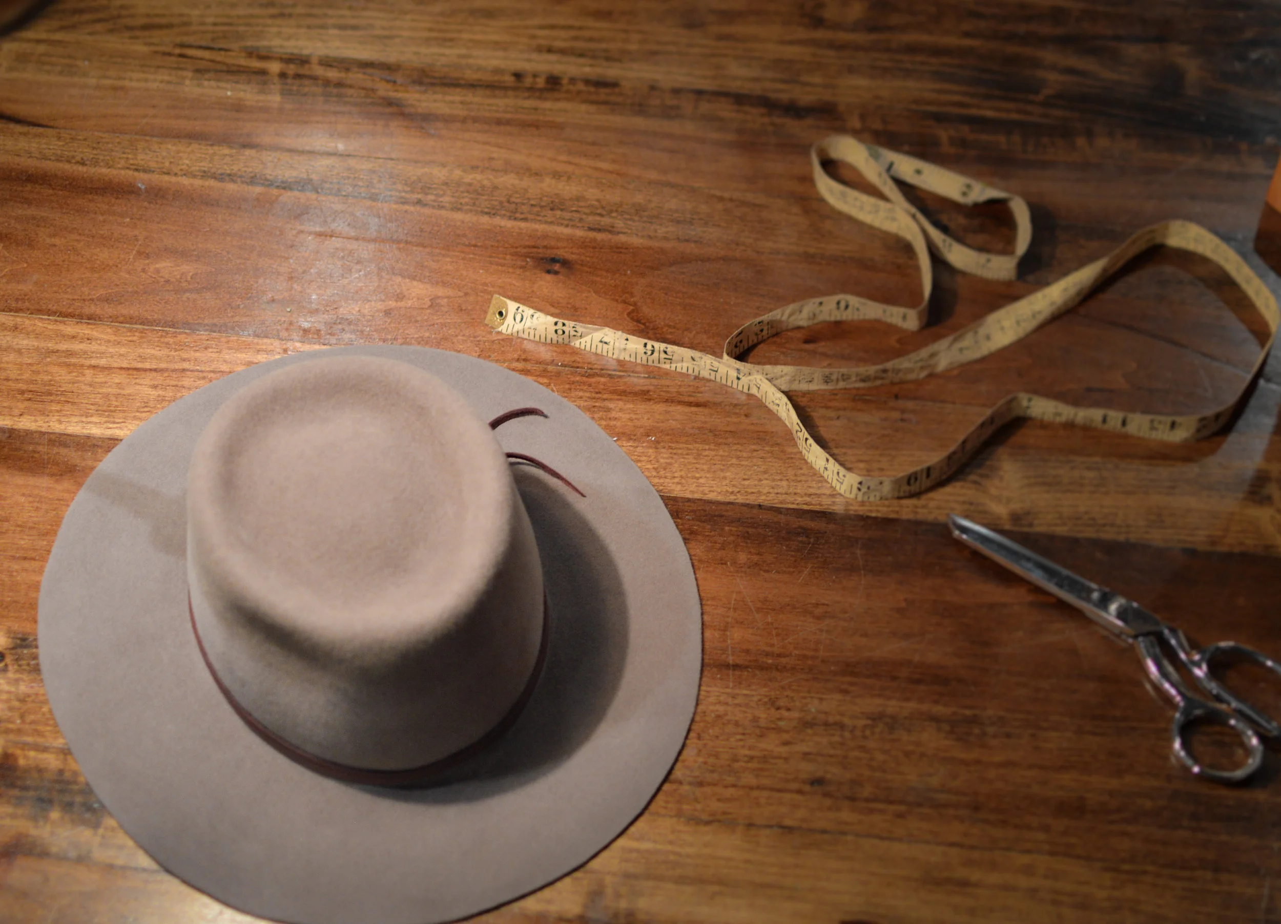 The Dylan Flat Brim Fedora in Mink - The Dylan is a 3 inch raw cut flat brimmed hat with telescope shaped crown