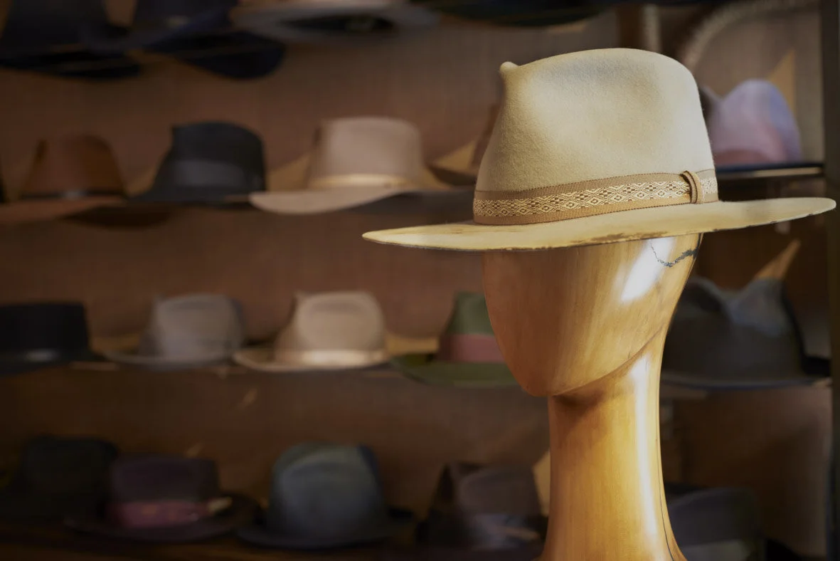 Austin Flat Brim Distressed Cowboy Hat in Alabaster with Woven