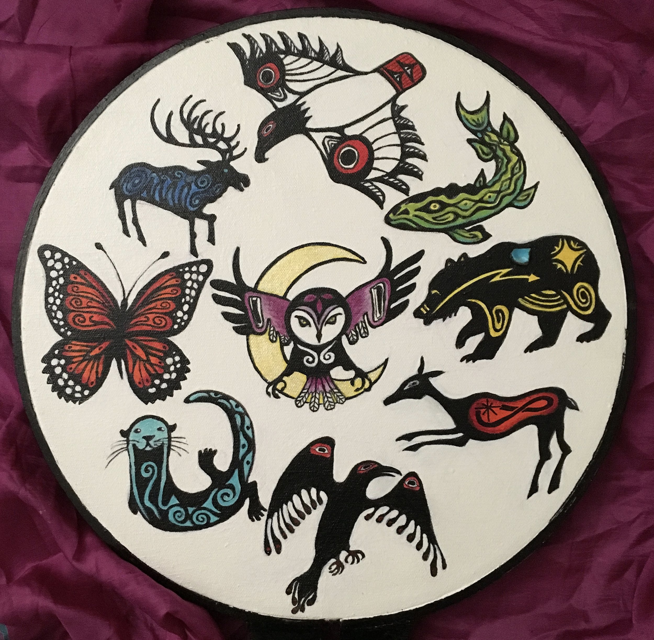 Commisioned Earth Astrology Shield, Acrylic on Canvas, 16" Hoop