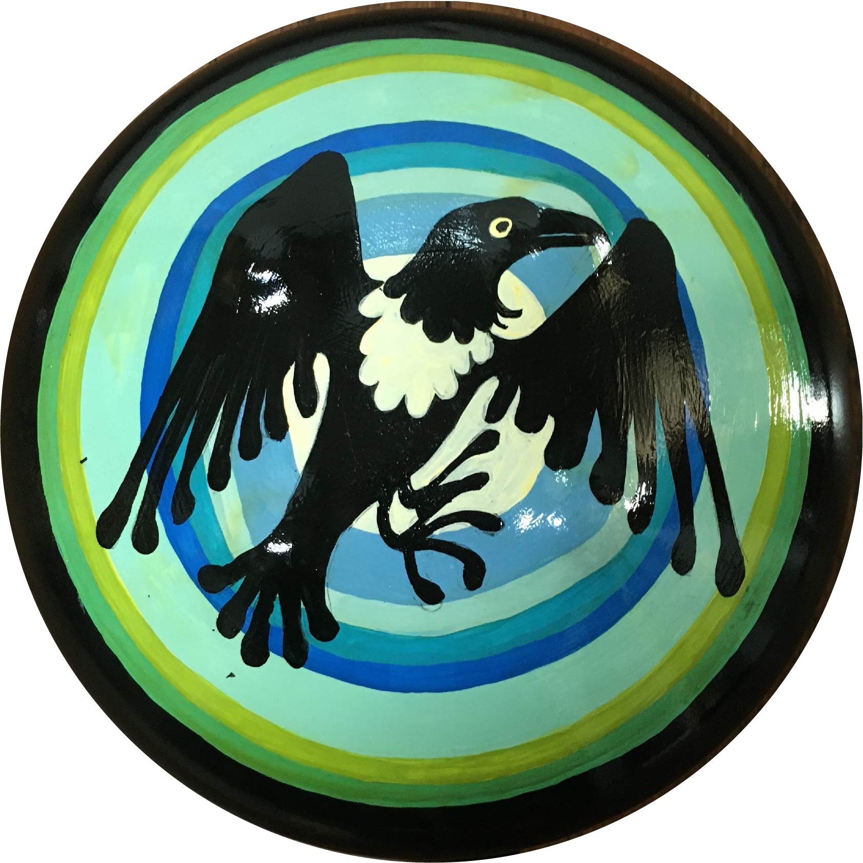 Pied Crow, Acrylic on Metal Tank Drum, 12"