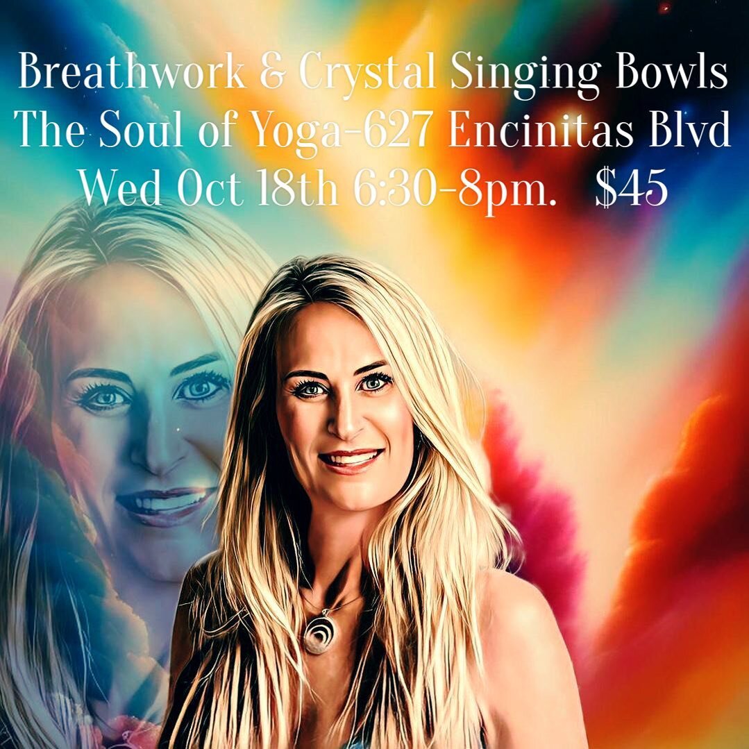 Heal yourself breath by breath 🌬️✨🌈 Release stress and find the stillness and peace within your heart ❤️ Wed Oct 18th 6:30-8pm @thesoulofyoga  627 Encinitas Blvd $45 link in bio 🌟 #breathwork #breathworkencinitas #breathworkandcrystalsingingbowls 