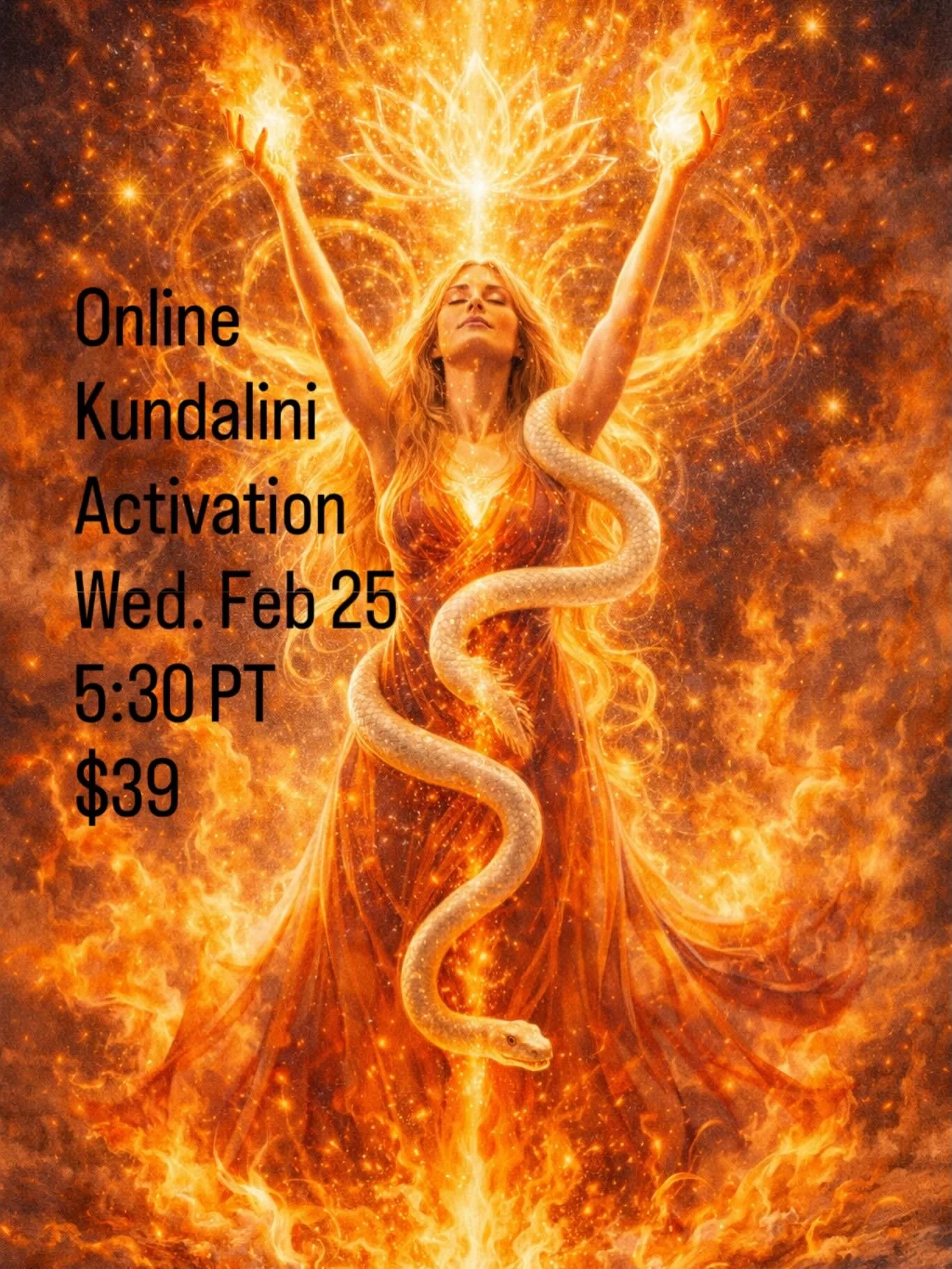 Kundalini Activation &mdash; Online Transmission

Wednesday, February 25 | 5:30 PM PT | $39 | Link in Bio

There is a serpent of light sleeping at the base of your being.
Not metaphor. Memory.

Kundalini Activation is a sacred transmission that awake