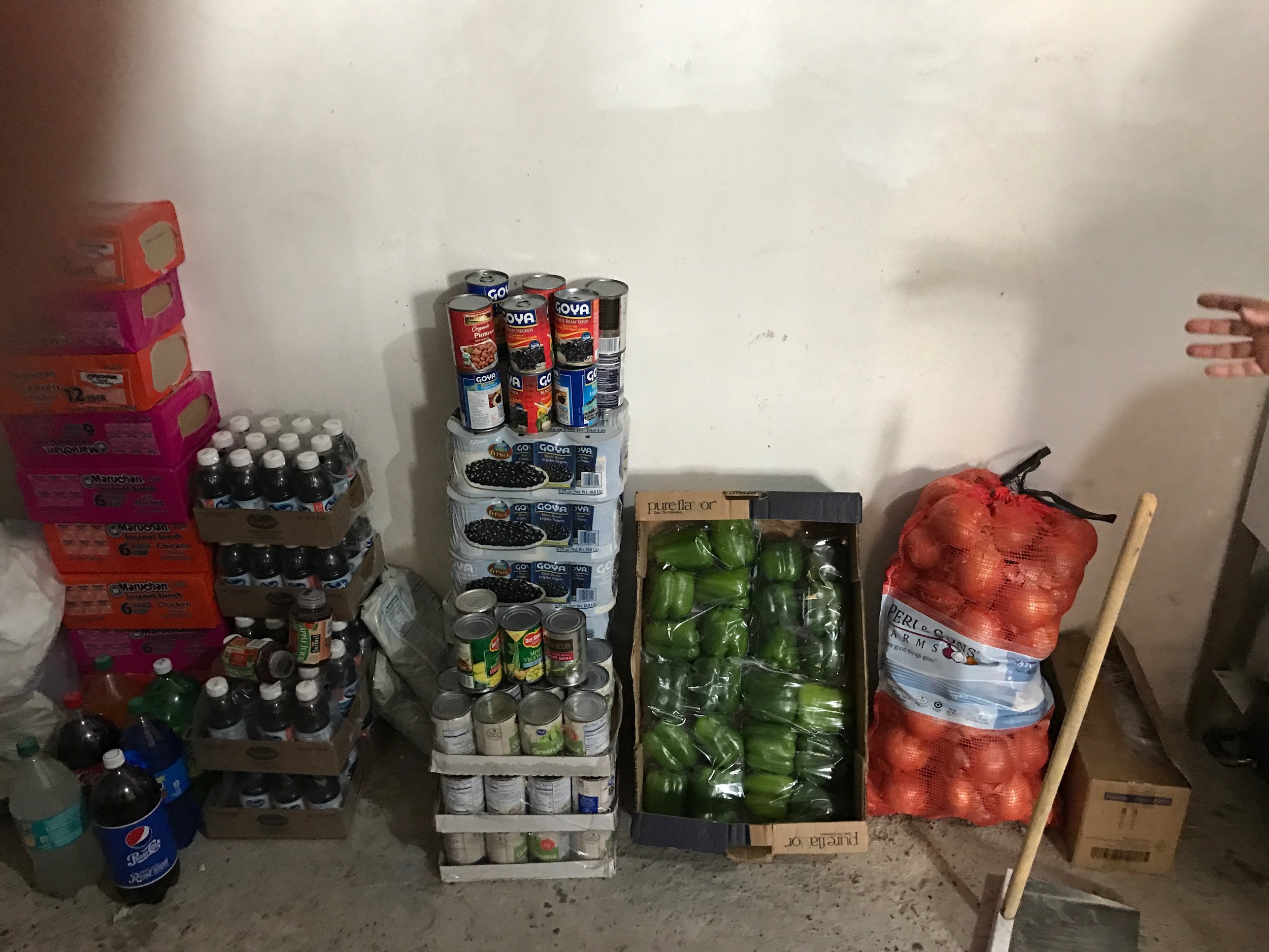  Food stock at the Baptist Church in Nuevo Laredo. The church has provided its’ for cooking meals feeding 300 persons or so. Currently, one meal per day is provided. Iglesia Metodista El Divino Salvador in Nuevo Laredo is now in place to provide cook