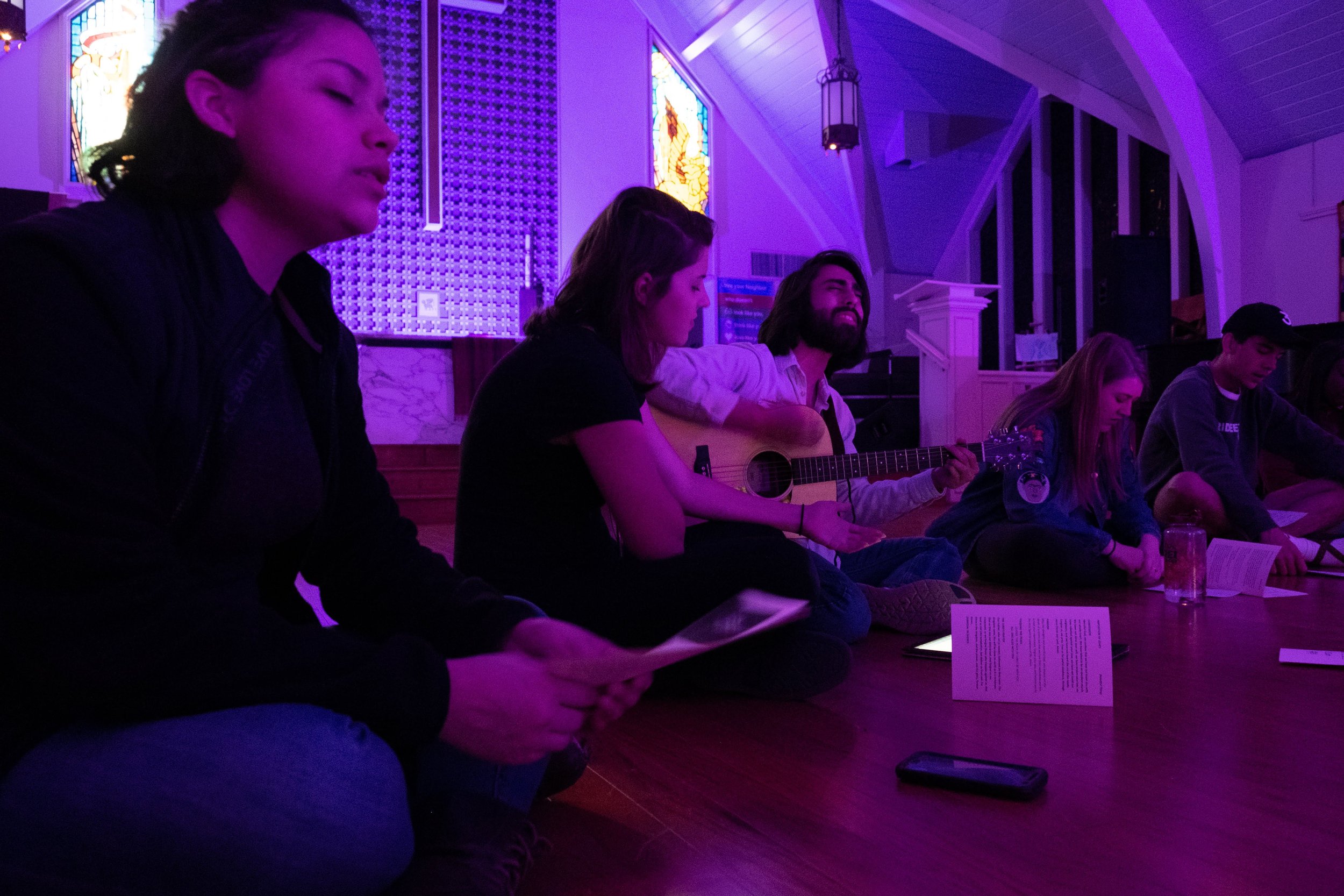  Texas State students receive and share ashes during Ash Wednesday worship at the United Campus Ministry. Photo credit: Tania Zapien 