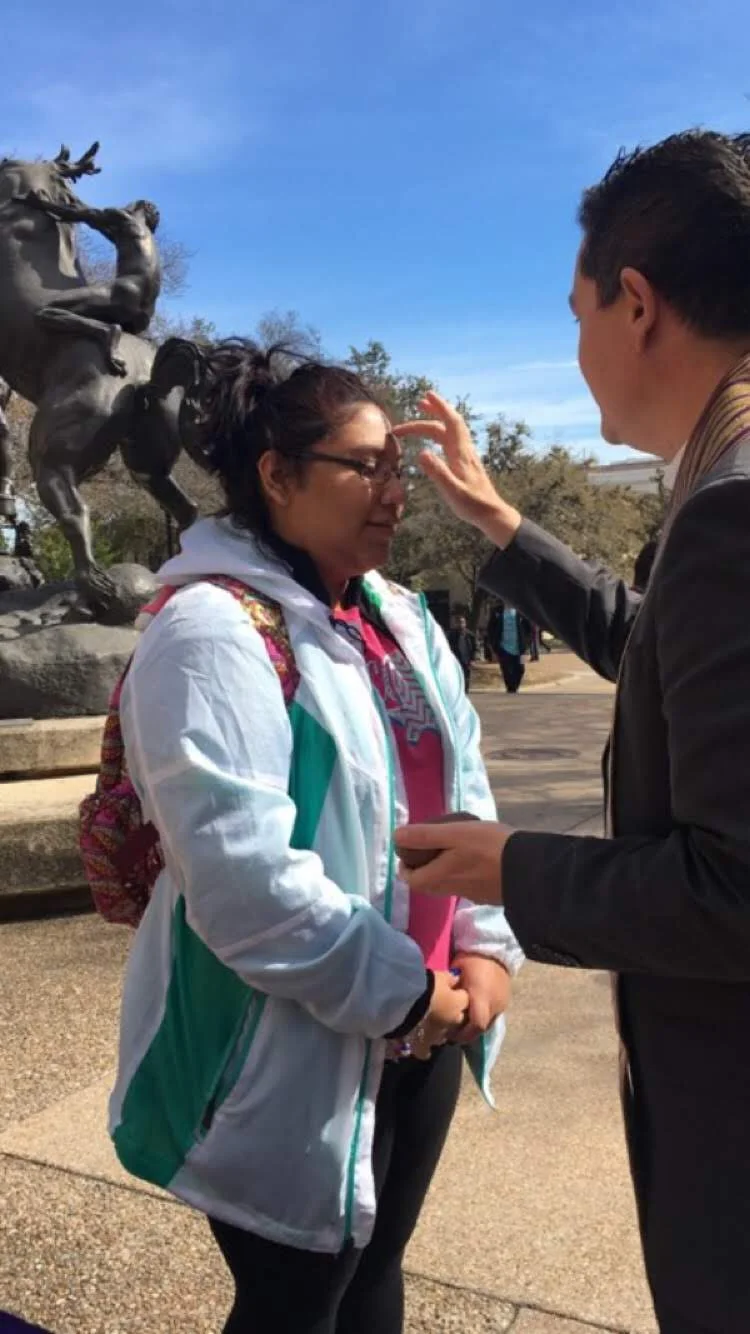 Students receive “Ashes on the Quad” at Texas State Photo Credit: Becca Gray