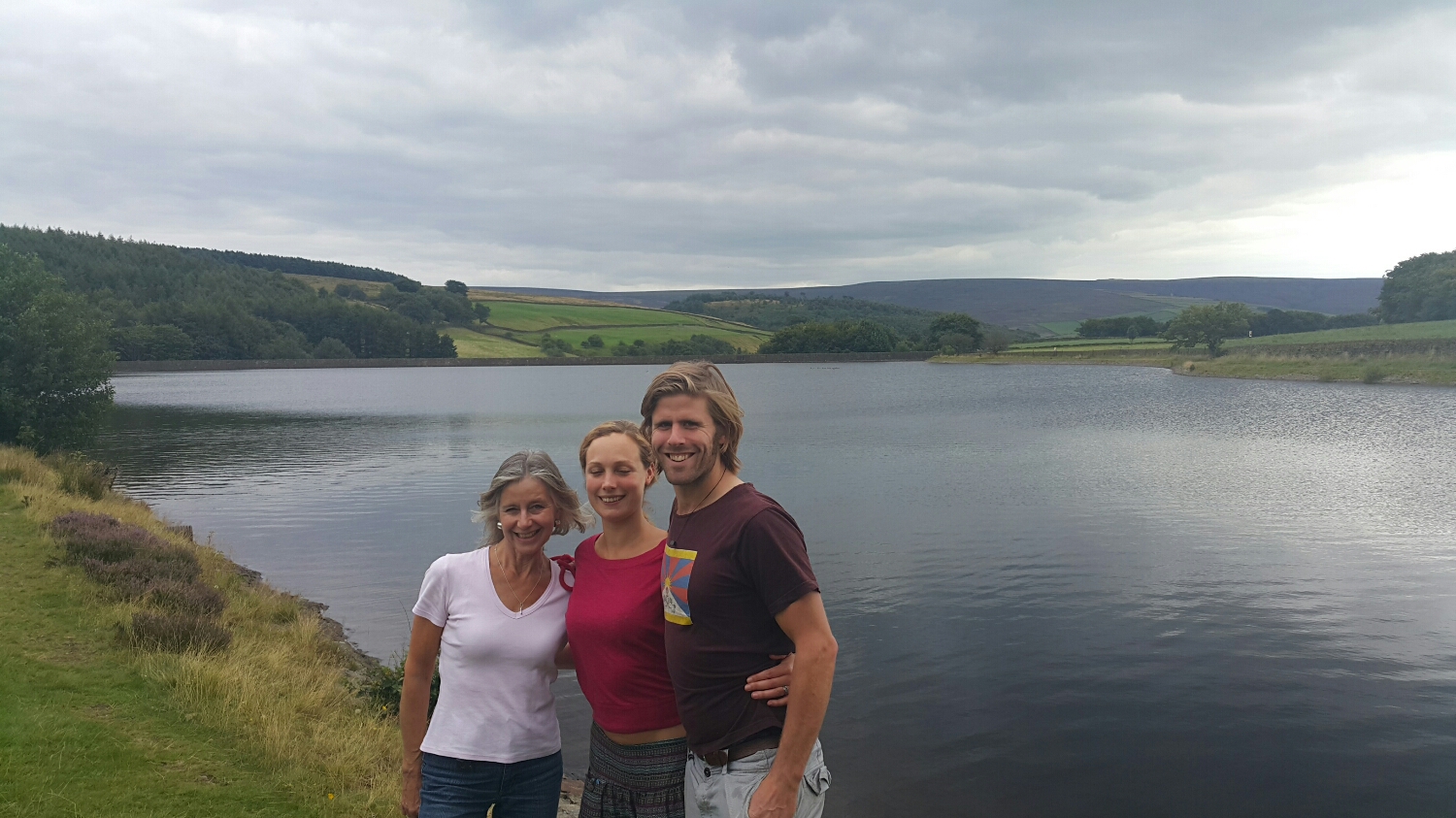 Pete, Alice and Paula overlooking a water reservoir 5 mins walk from their house. The peaks away in the background