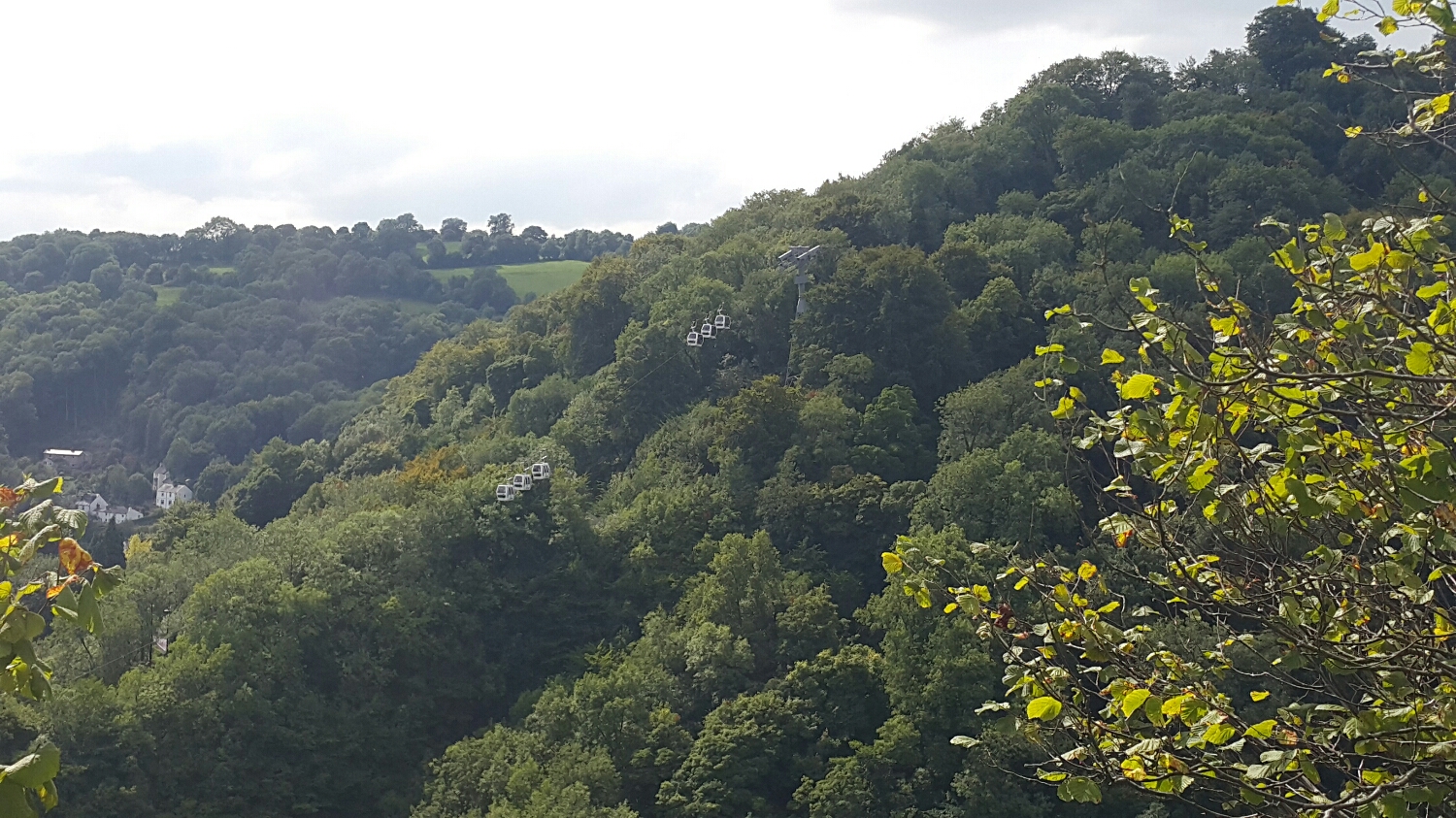 A view of the cable car that runs up the side of the valley 