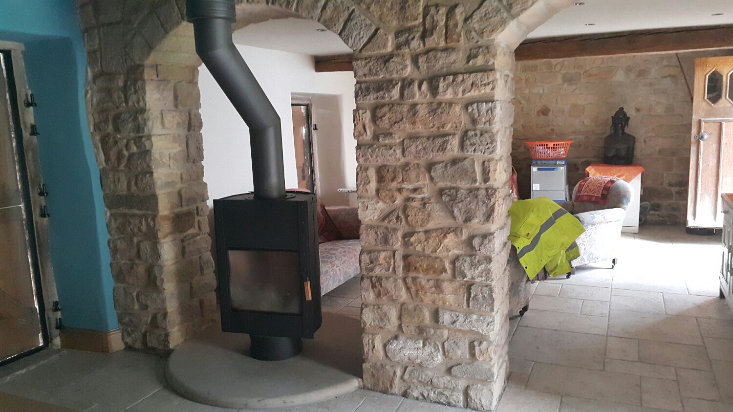 Cool as fire in the house. It pivots around so you can have the fire box towards you on either side of the room.