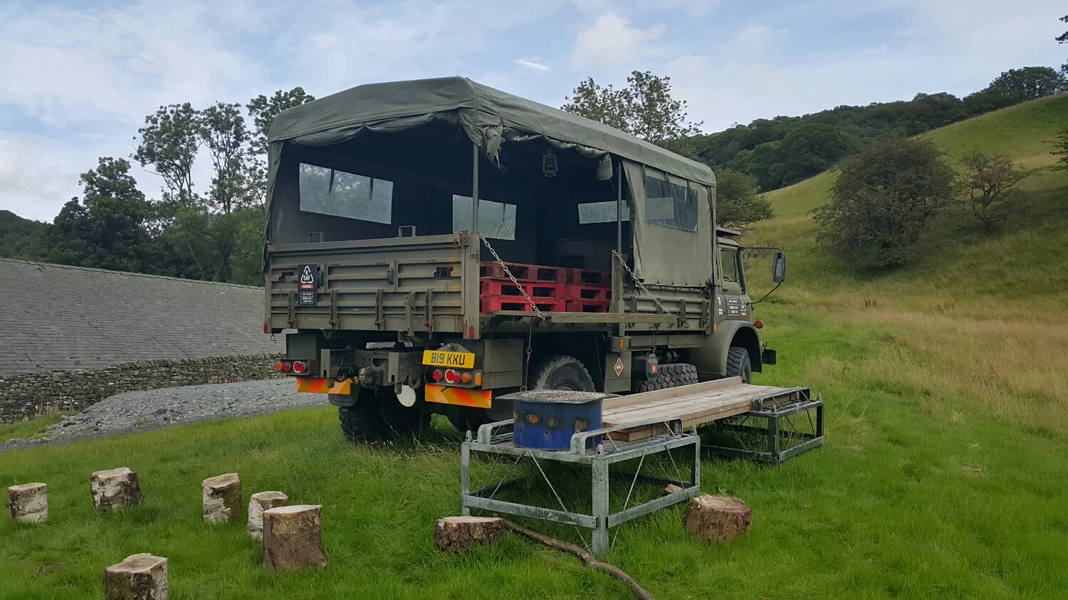 This is one of the camping spots on the Farm. Lucky for us the weather turned and we ended up inside In one of the luxurious lodges.