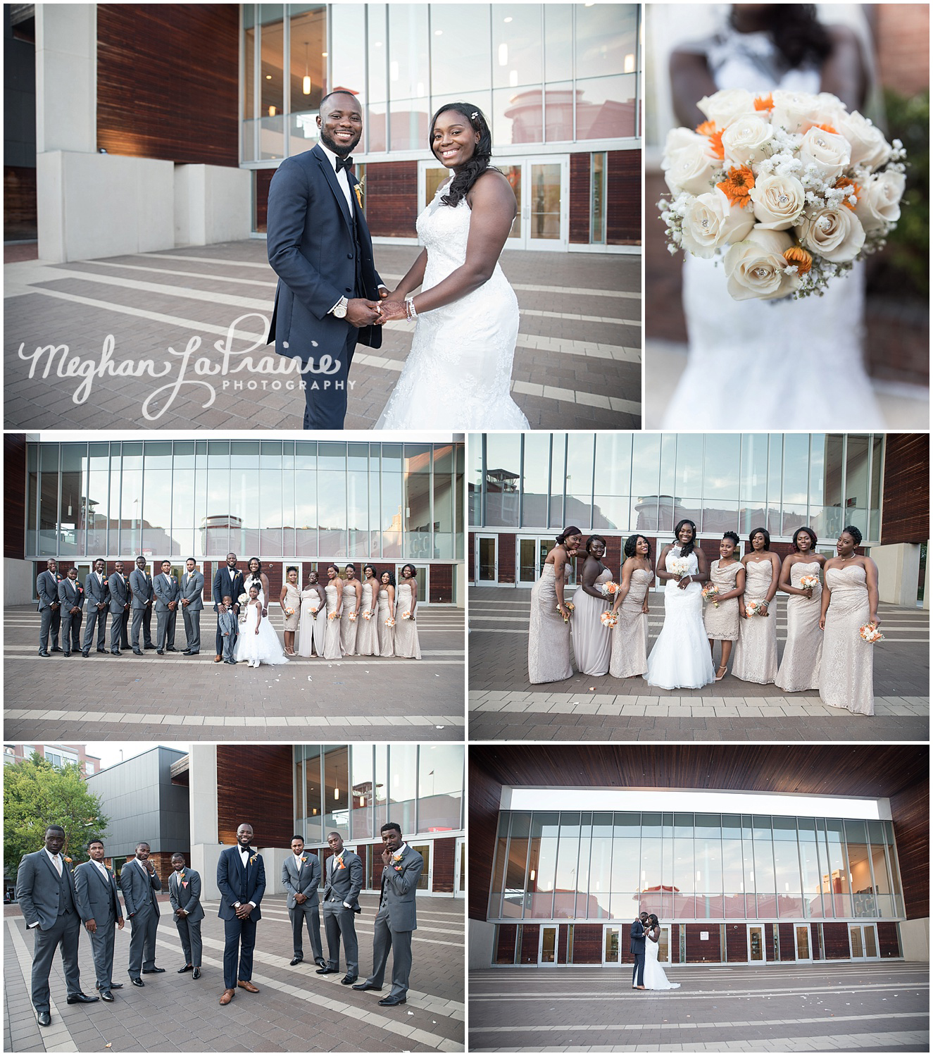 Bridal party photos at Veterans Plaza in downtown Silver Spring, MD.