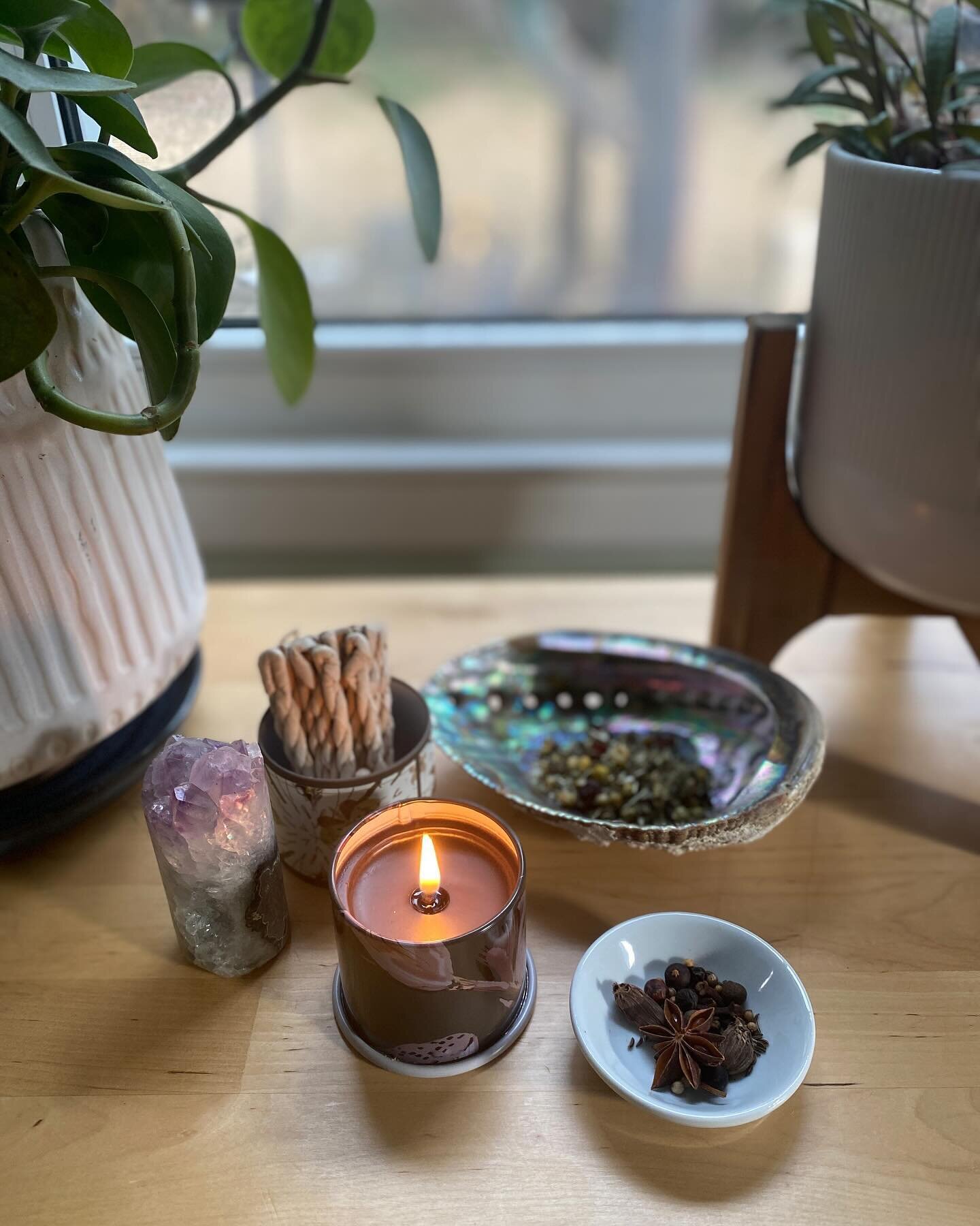 Happy Groundhog Day! 

To decorate my altar for Imbolc, I used coriander, caraway seed, cardamom, allspice, juniper, berries, clove, and star anise,&mdash; these also happen to be some of the ingredients for Krupnikas 🥃 

I have a seashell from my a