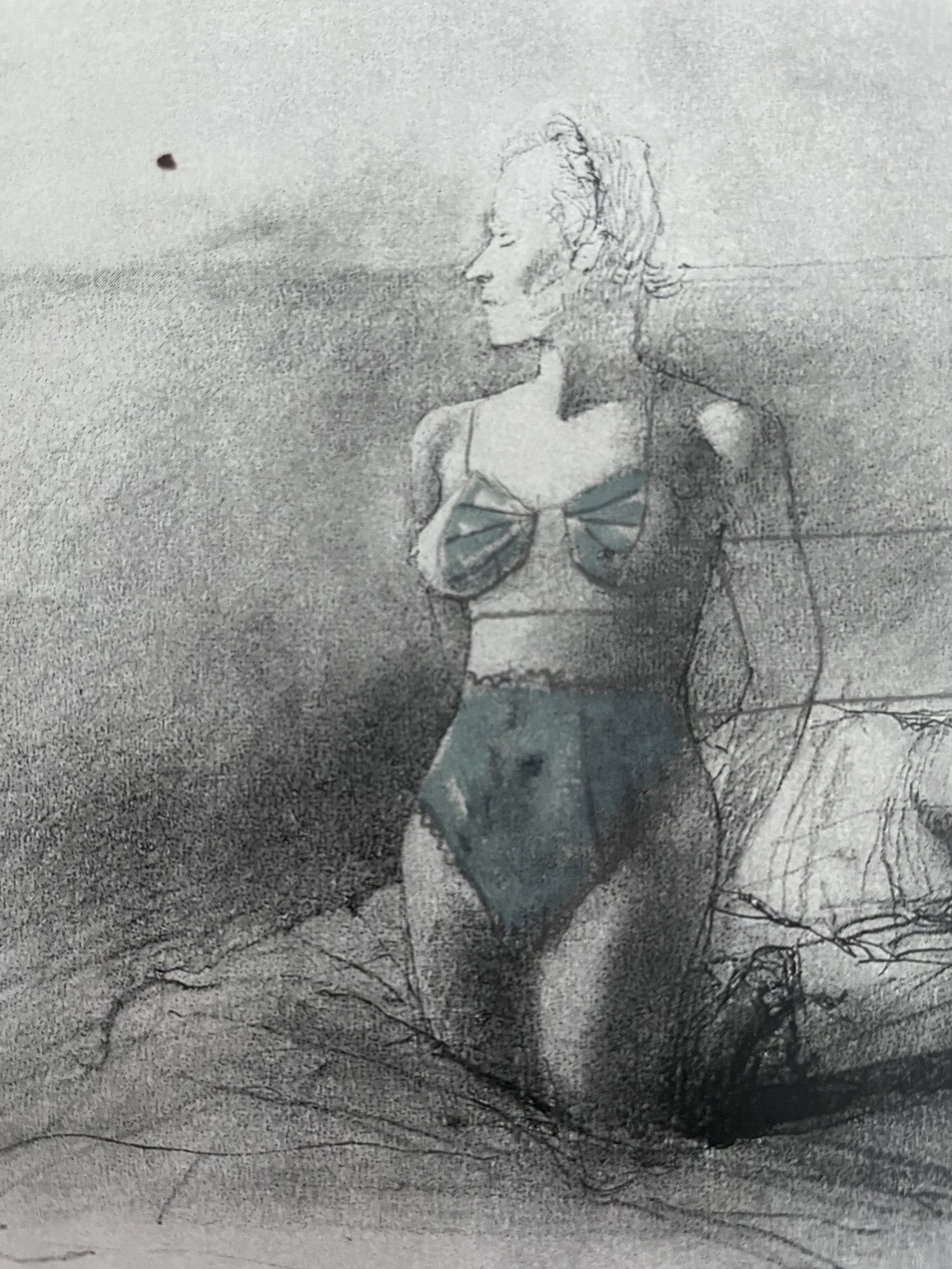  sketches drawn over photocopy of pencil drawing of Helga Testorf, 1977 by Andrew Wyeth 