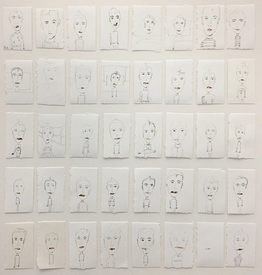    40 Blood Sugar Self-portraits    2013  ink and blood on watercolor paper  2.25”x4.5” each 