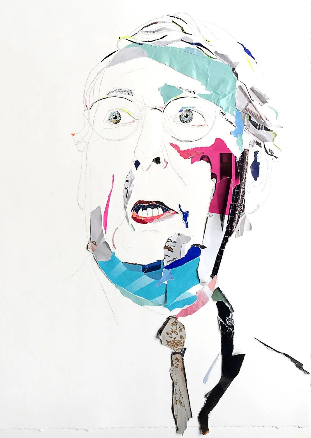    Mitch McConnell    2018  collage and graphite on watercolor paper  22×30” 