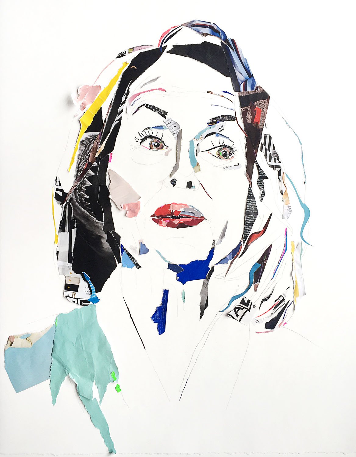    Nancy Pelosi    2018  collage and graphite on watercolor paper  22×30” 