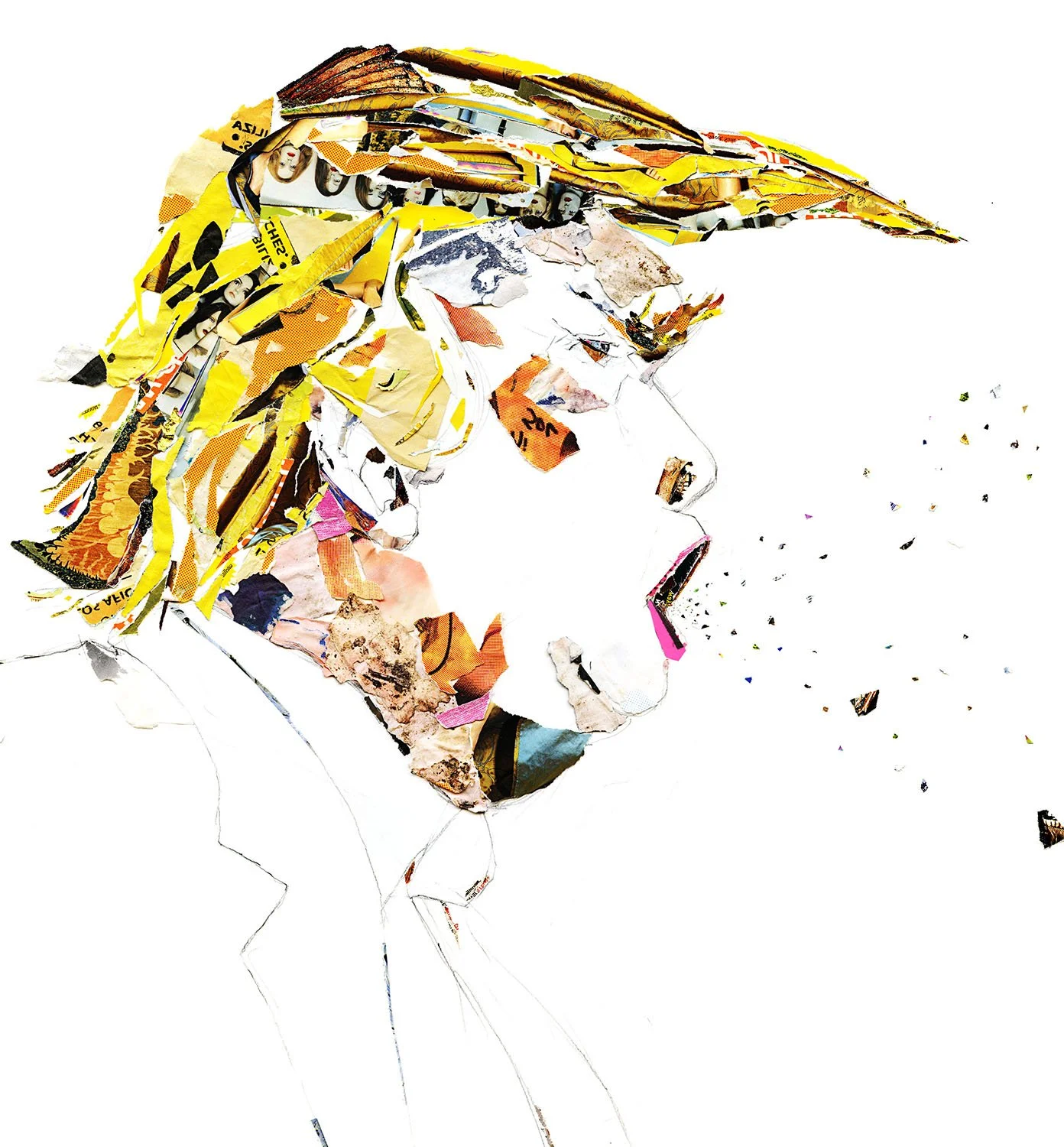    Spew!    2016  collage and graphite on watercolor paper  22×30” 