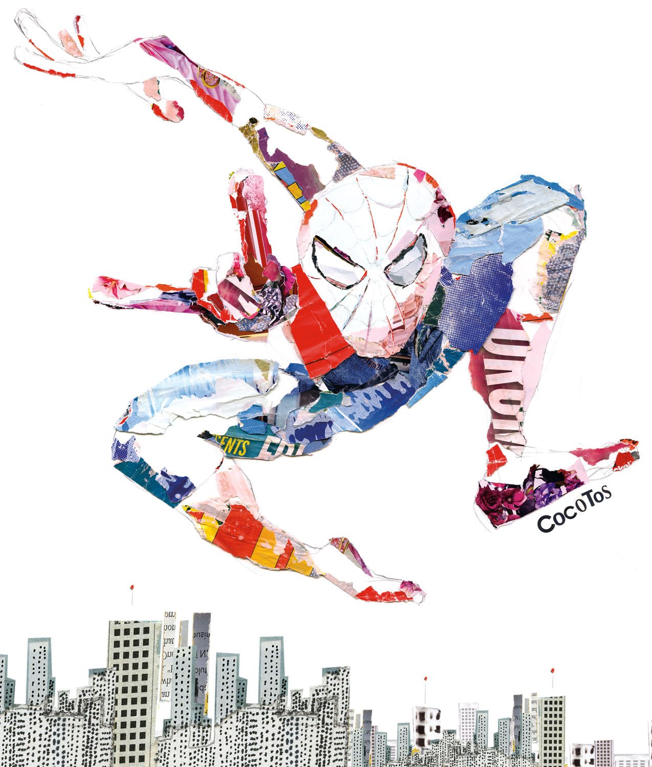    Spiderman 2    2017  collage and graphite on watercolor paper  22×30” 