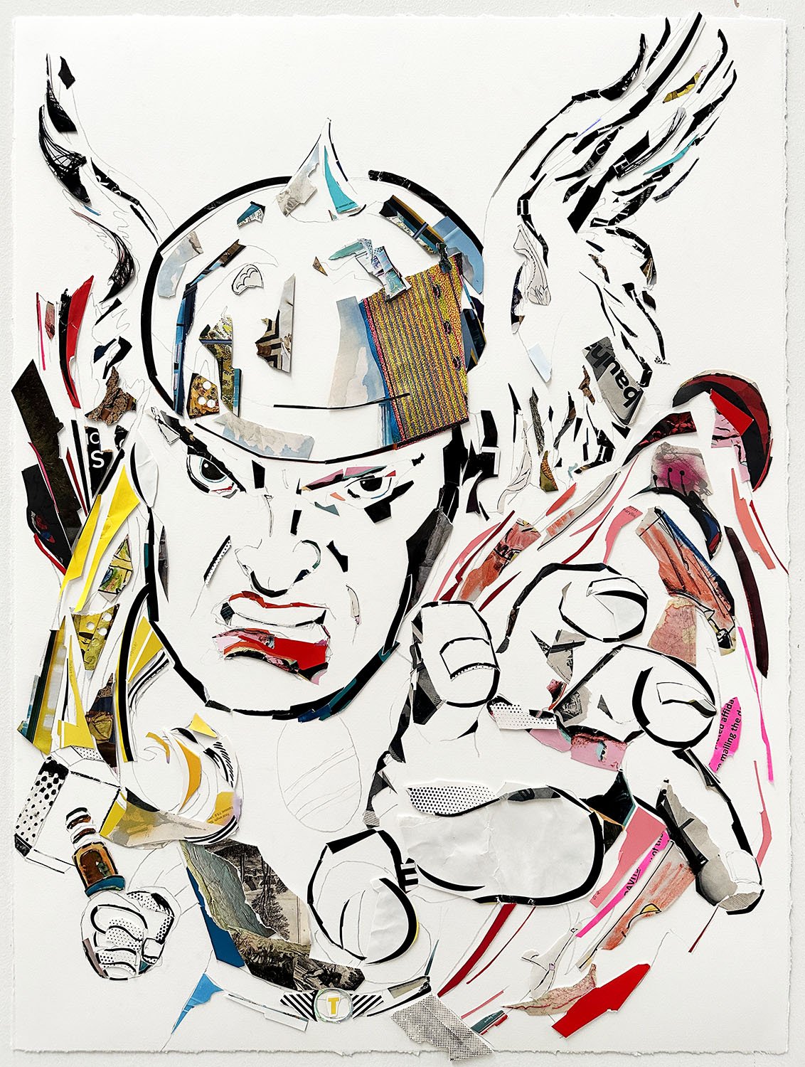    Thor    2022  collage and graphite on watercolor paper  22×30” 