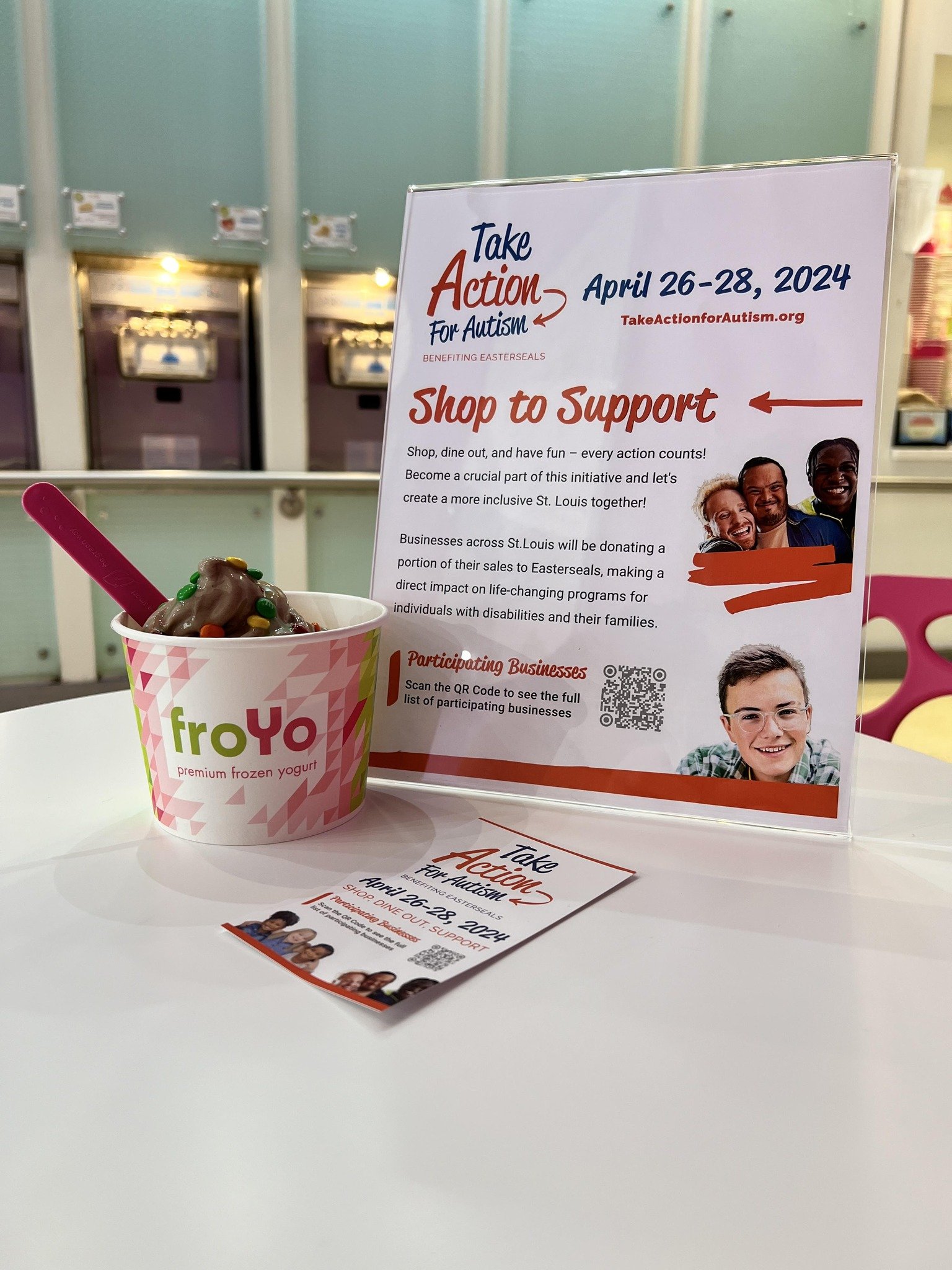 🍦 Get ready for a swirl of goodness this Saturday! Join us at all three Froyo locations (South County, Webster Groves, Creve Coeur) as we support the #TakeActionForAutism event. A portion of our sales will go to @eastersealsmw  to help create a more