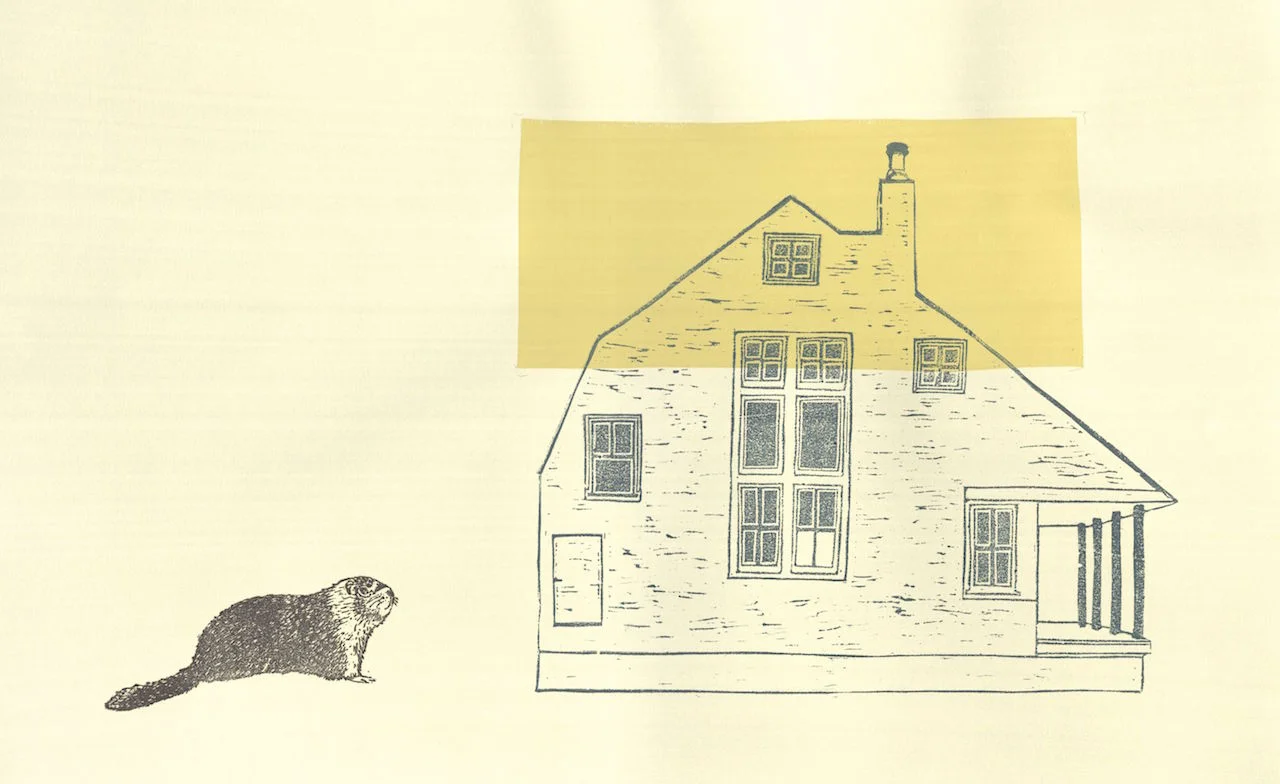 Marmot and House linocut and silkscreen 20 x 13 inches 2017