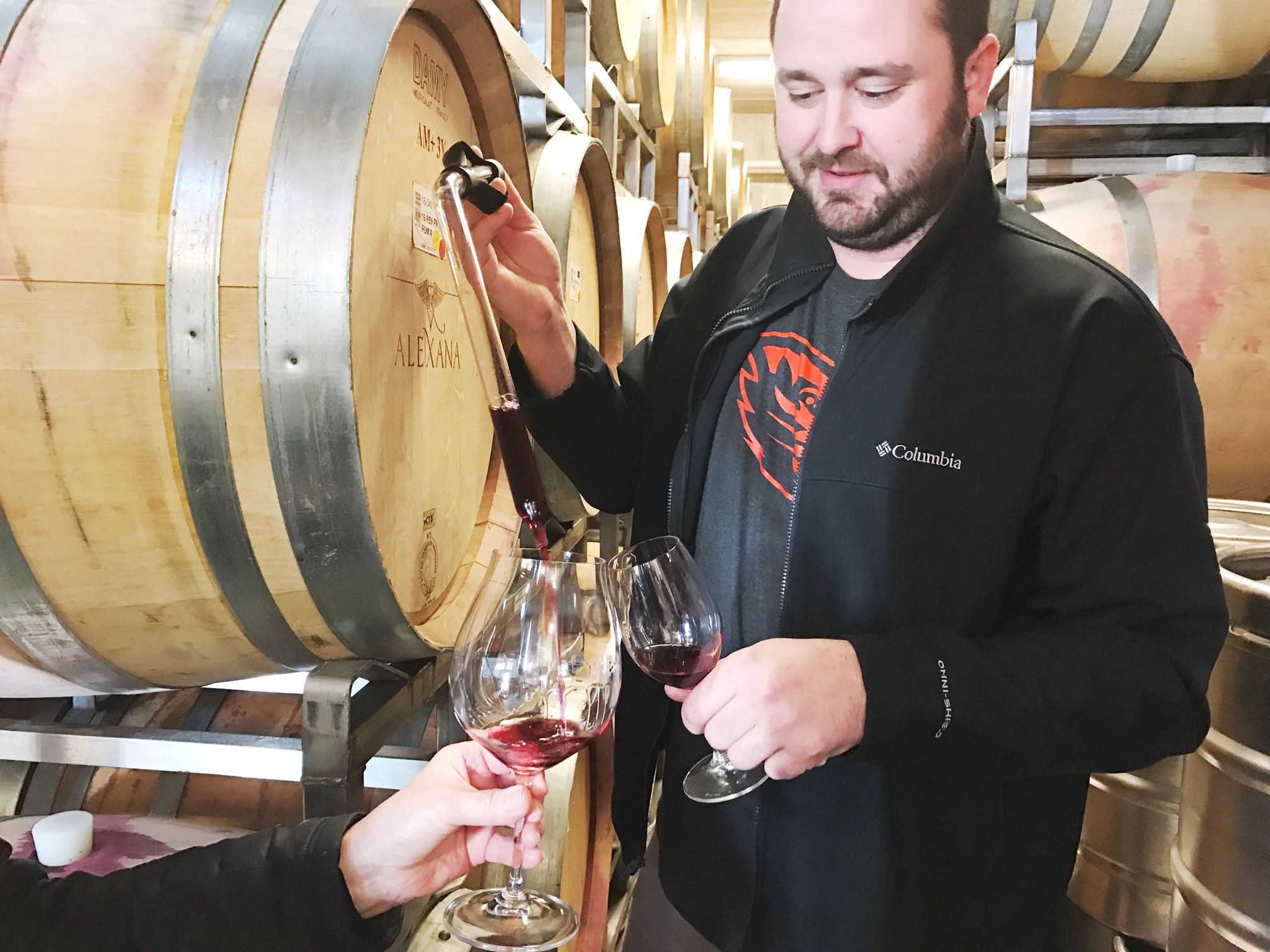 Alexana's winemaker, Bryan Weil, "thieving" some aging wine. The wonder of the Willamette Valley includes the community spirit of all who work in the industry, and I can introduce you to incredibly kind and knowledgeable industry professionals who would love to show and educate you on the art of their wine. 