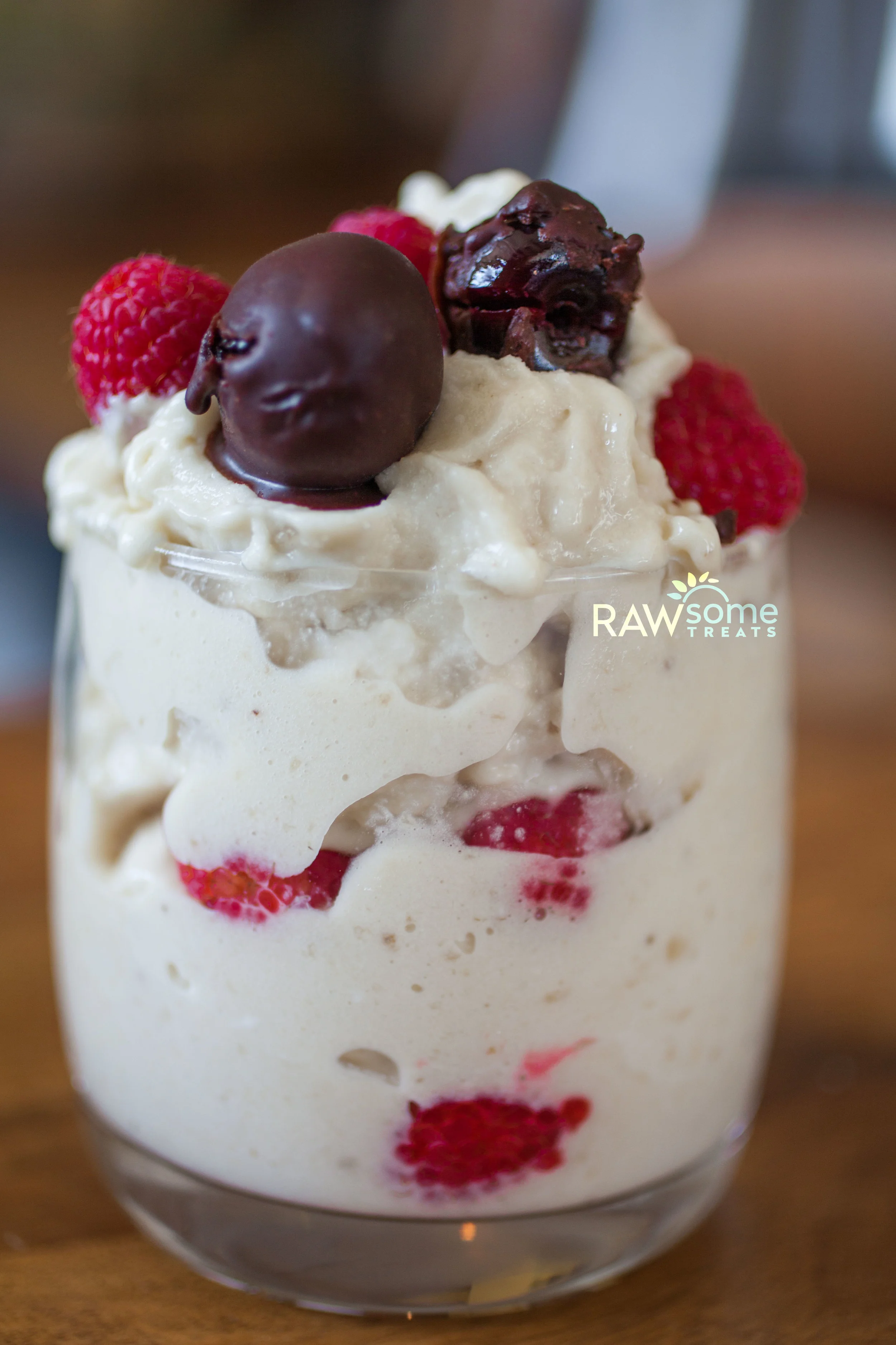 Banana Ice Cream with Dark Chocolate Coated Cherries