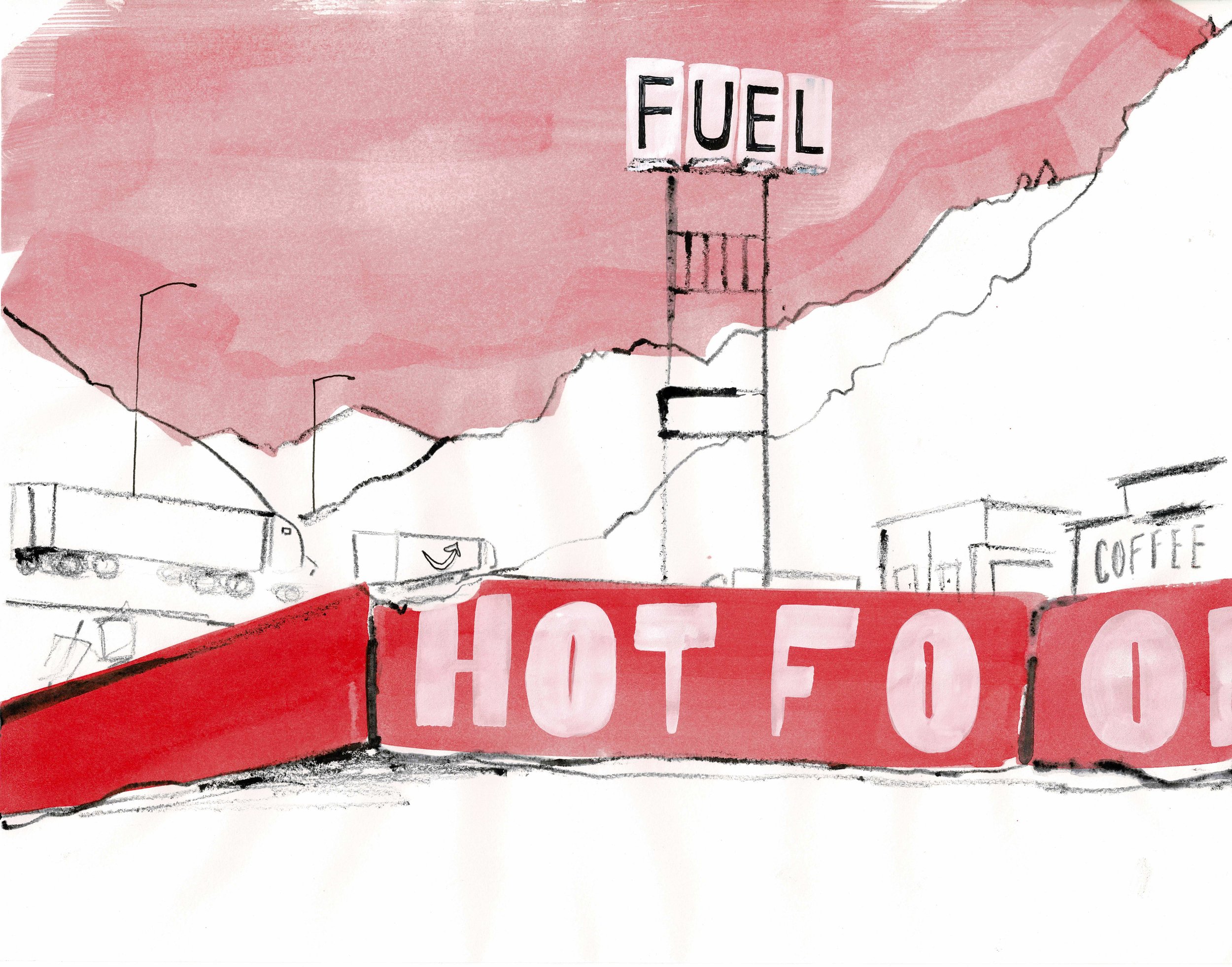 Early Hot Food drawing - watercolor and crayon on paper 