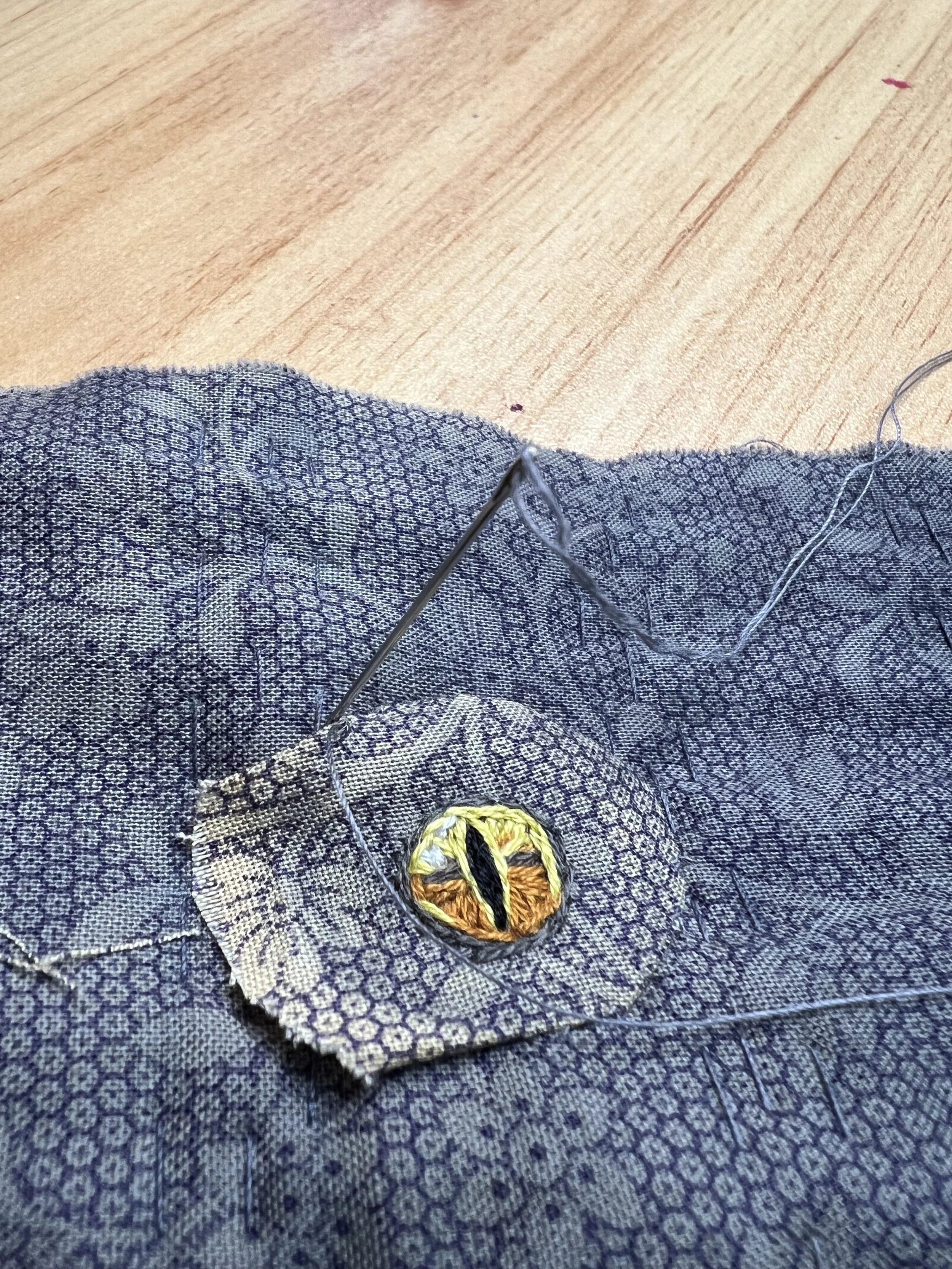 Embroidered and appliqued eye detail
