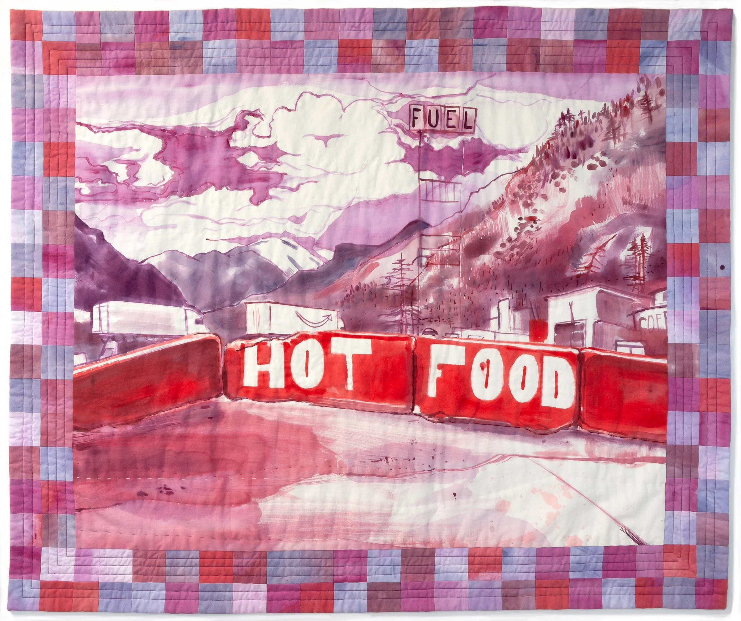 Colorado I-70, 2026
Acrylic paint and wool thread on cotton (quilt) 
35"x42"