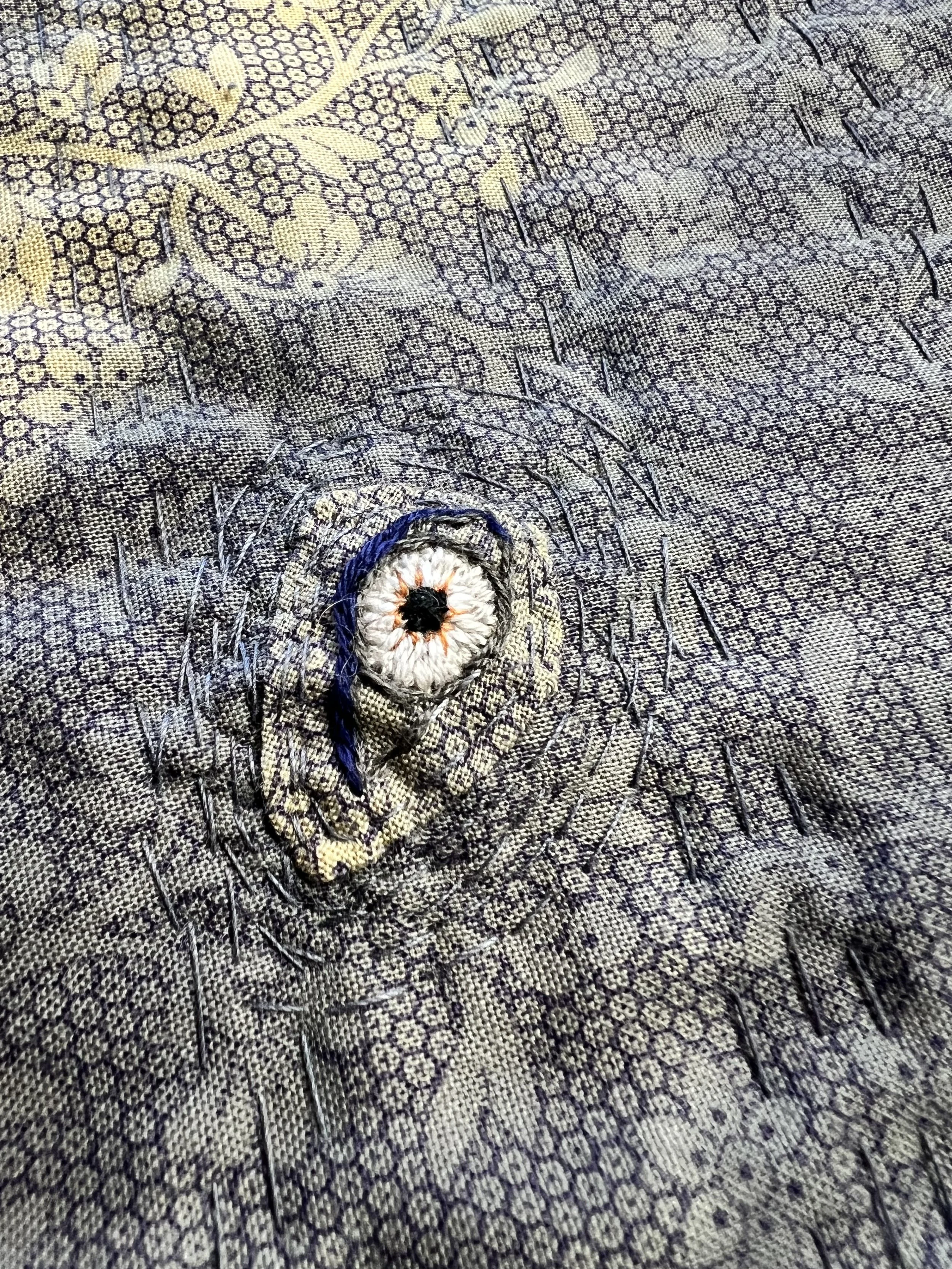 Embroidered and appliqued eye detail
