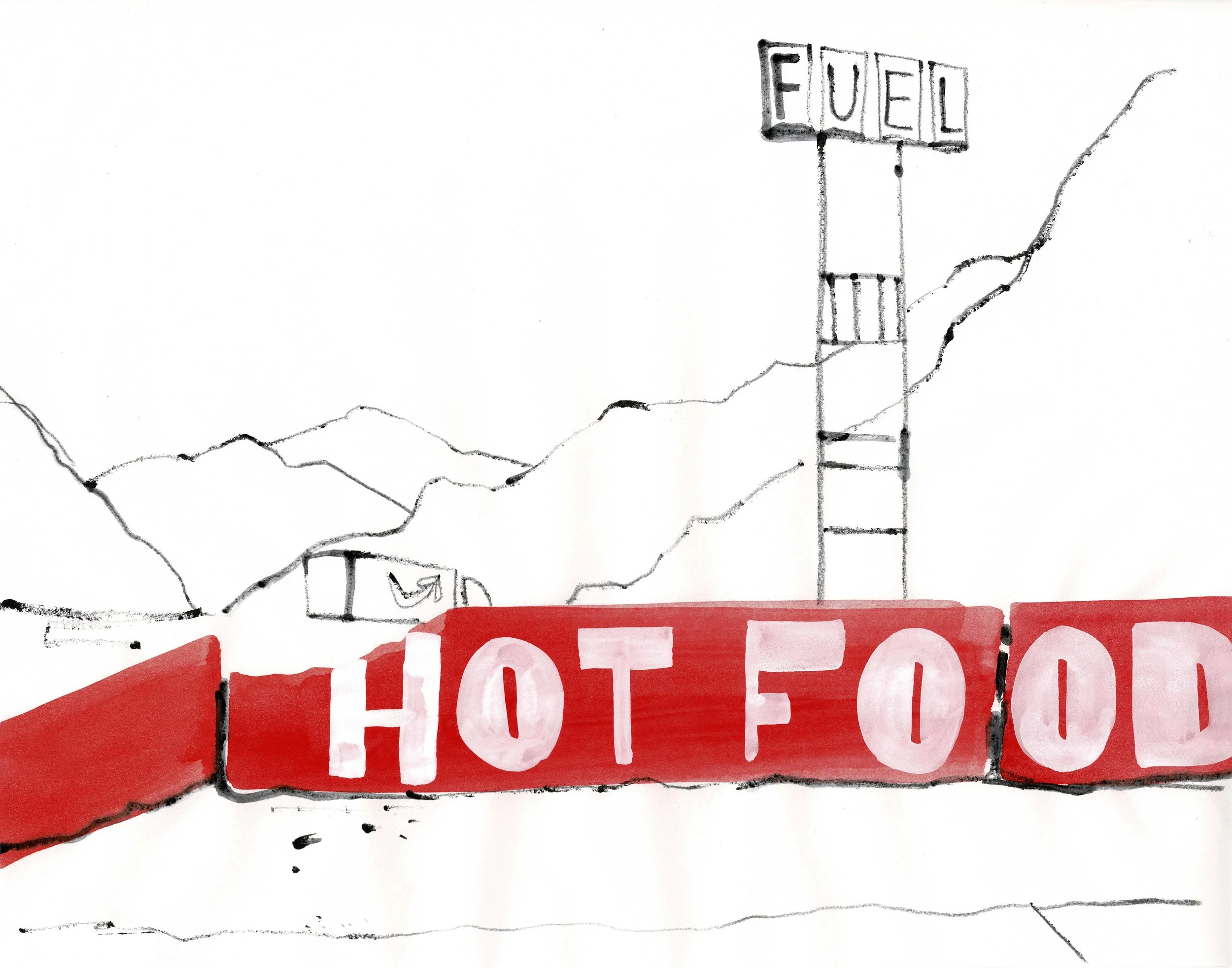 Early Hot Food drawing - watercolor and crayon on paper 