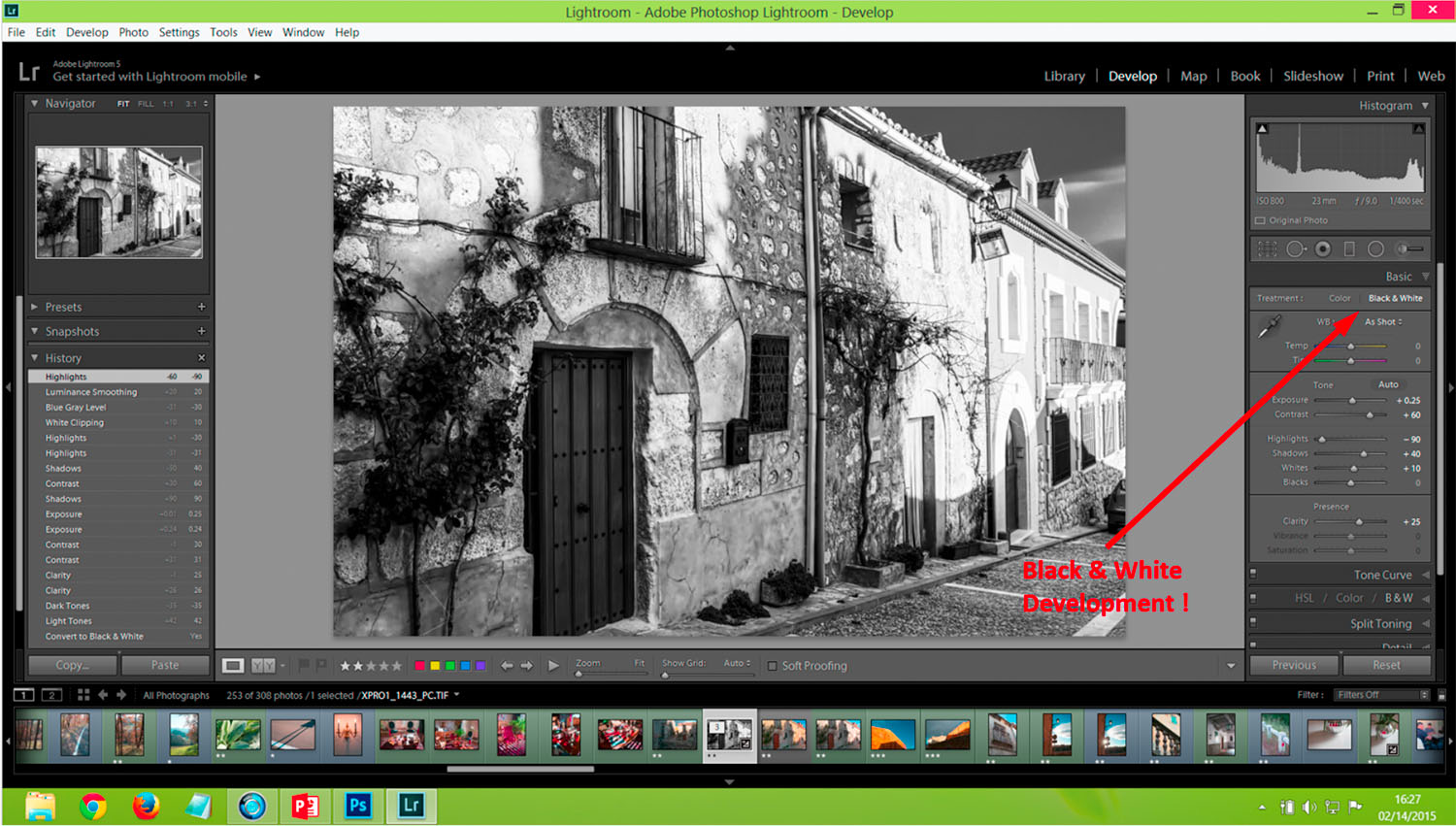 First step in Lightroom is to change over to Black & White ...