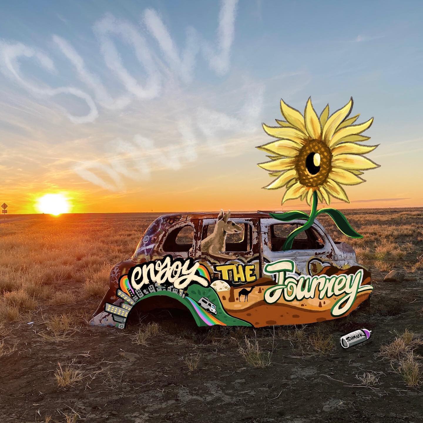 Drawing over a photo I took in the outback 🌞

I was on a mission &amp; wasn&rsquo;t going to stop, but I love old rusty cars 😄

Sometimes we&rsquo;re in such a rush to get to a destination we forget to slow down and enjoy the ride ✨ Have a beautifu