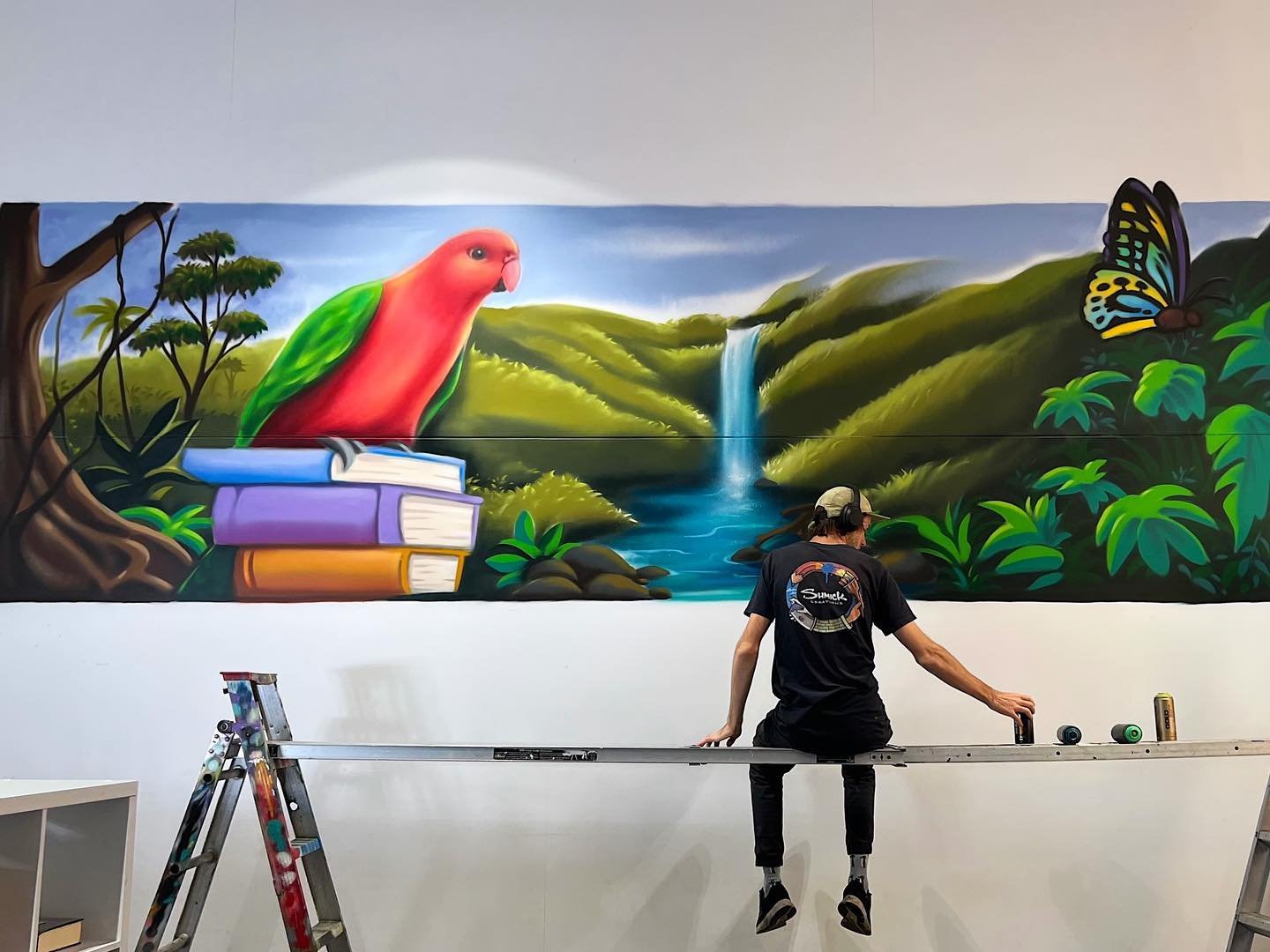 Really enjoyed creating this mural for Mount Tamborine College in the library. 📚

There is endless Inspiration out here with waterfalls and lush rainforests.

This one features a king parrot and Richmond birdwing butterfly. 

I spent some of my youn