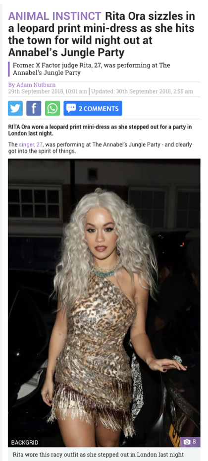 Rita Ora in bespoke Olivia Deur, Daily Mail, September 2018