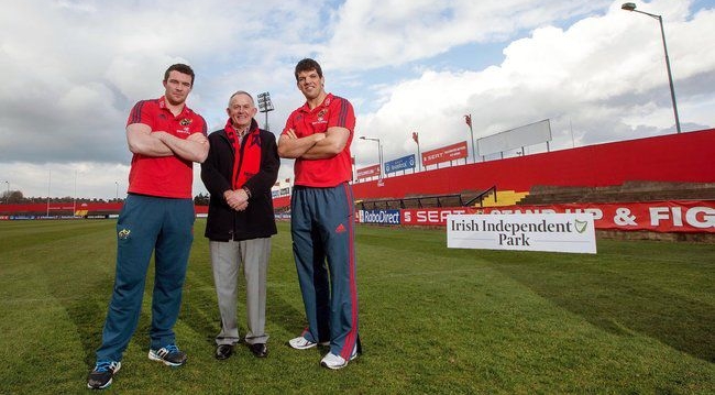 REPRO FREE***PRESS RELEASE NO REPRODUCTION FEE***
Musgrave Park to be renamed Irish Independent Park, Musgrave Park, Cork 27/3/2014
It was announced today that Musgrave Park, the Cork home to Munster Rugby, is to be renamed Irish Independent Park, in a naming rights agreement with Independent News & Media. The partnership agreement which will come into effect next season is for a period of ten years.
The naming rights sponsorship agreement will assist in creating permanency for Munster Rugby in Ireland’s second largest city, including assisting with the re-development of the grounds. As part of the naming rights agreement Independent News & Media will have total and exclusive ground naming rights. It will have extensive branding at the ground’s entrance, on directional signage and in match day programmes.
Present at Musgrave Park today to mark the opening were (L-R) Munster's Peter O'Mahony, Chairman of Independent News & Media Leslie Buckley and Munster's Donncha O'Callaghan
Mandatory Credit ©INPHO/James Crombie