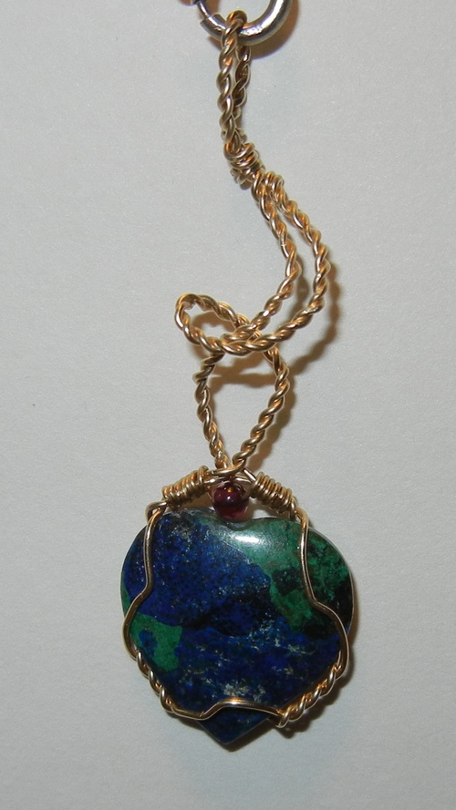 Malachite/Azurite Heart with gold filled wire