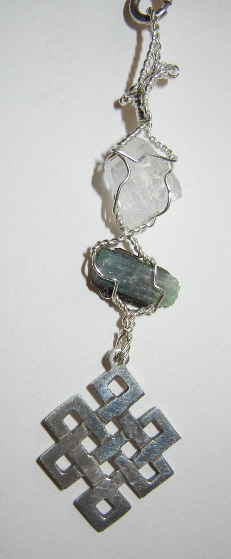 Faden, Tabular Quartz, Para Iba Tourmaline, Sterling Silver Endless Knot