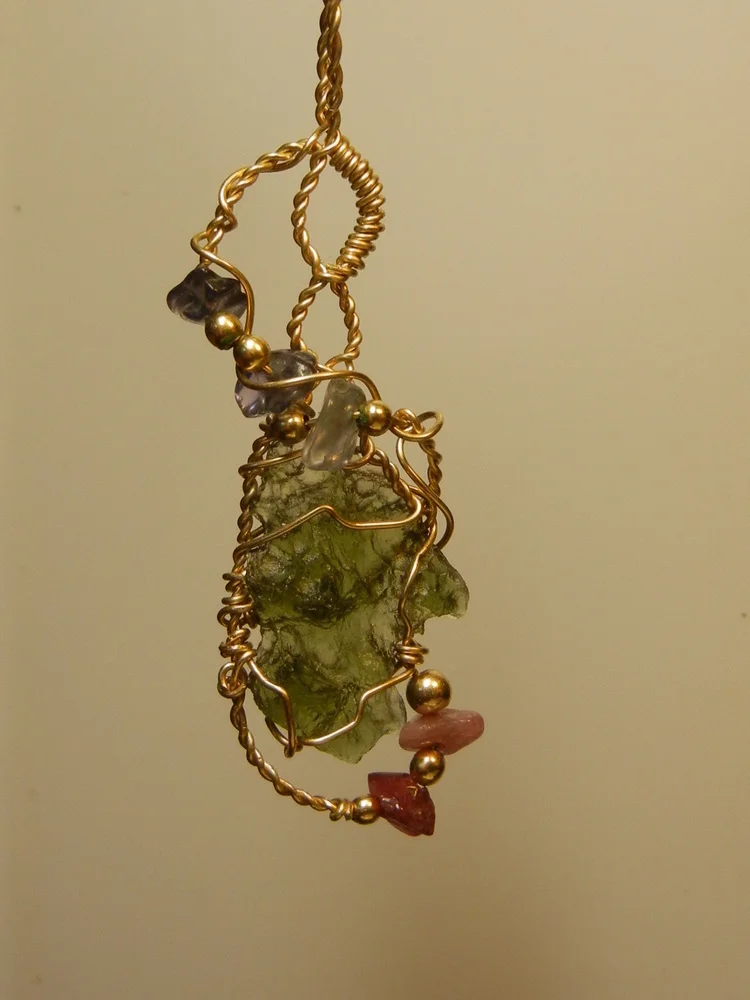 Moldavite, Iolite and Pink Tourmaline