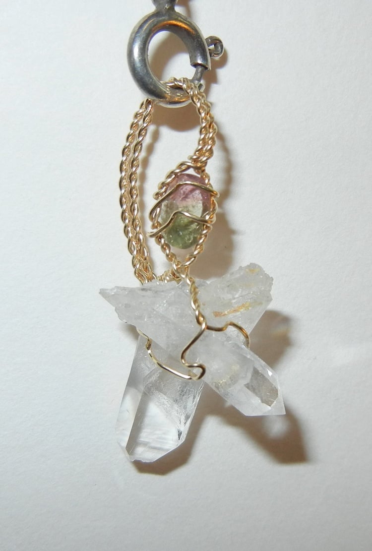 Clear Quartz Cluster w/ Bi-Color Tourmaline