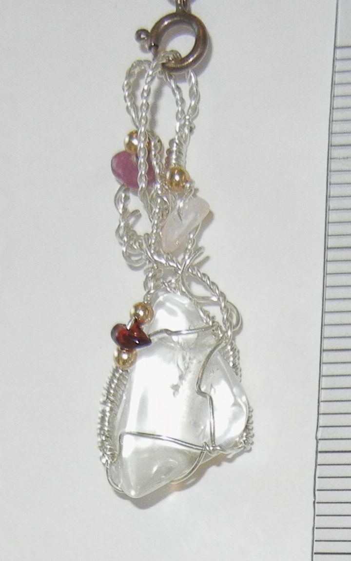 Tumbled Clear Quartz, Rose Quartz, Pink Tourmaline, Garnet, Gold-Filled Beads and Sterling Silver Wire