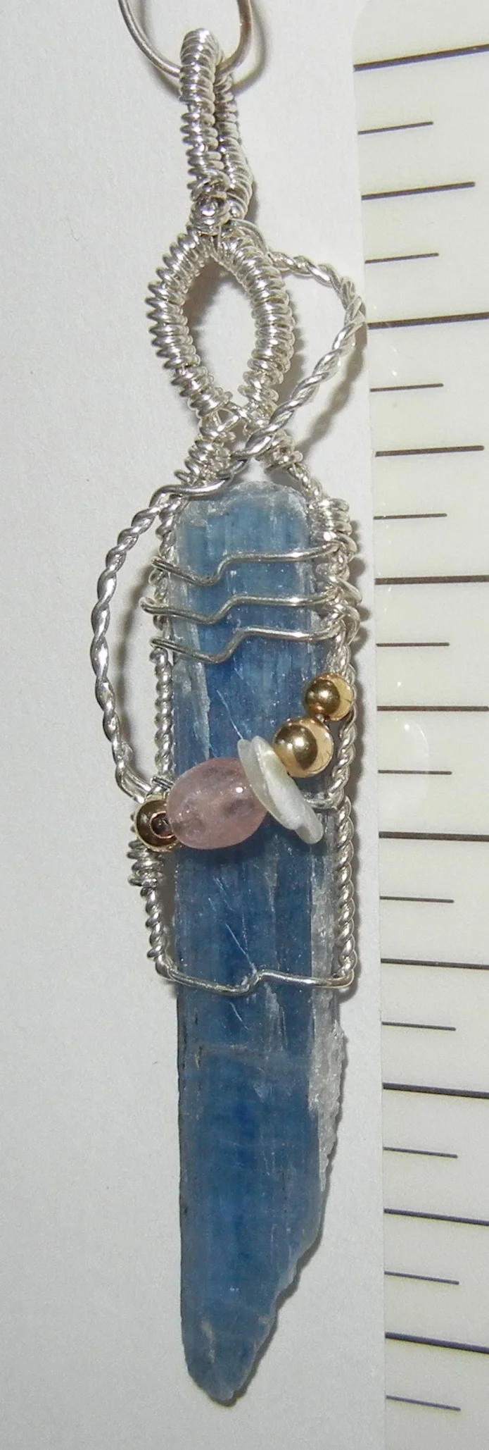 Kyanite with Pink Tourmaline and Fresh Water Pearl, Sterling Silver and Gold Filled beads