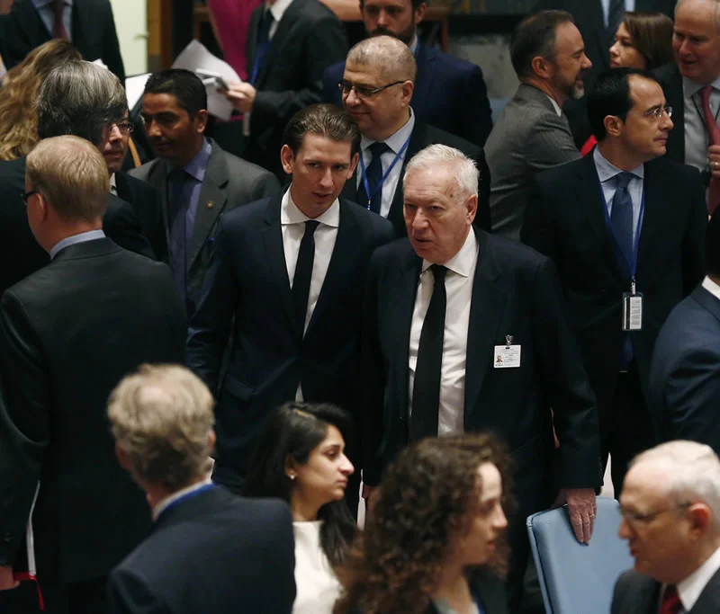 FM Sebastian Kurz with the foreign minister of Spain, Jose Manuel García-Margallo. New York, March 27,2015. Photo: BMEIA/Tatic