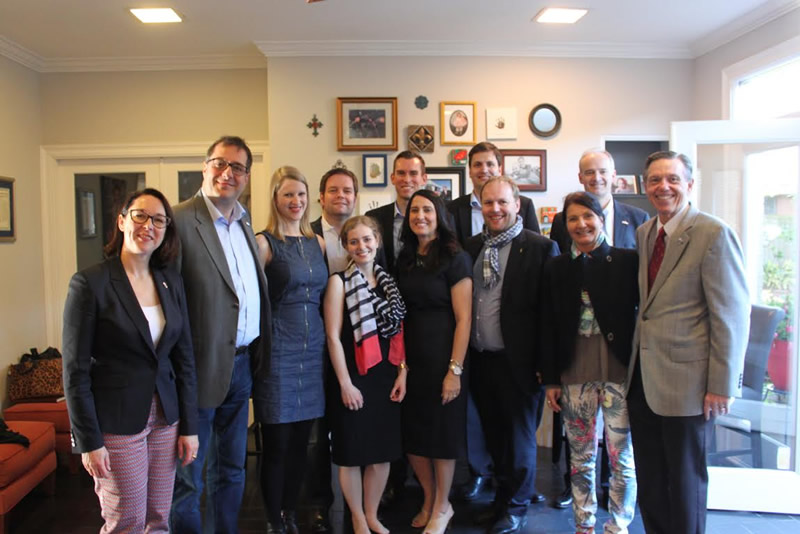 The Austrian delegation with University of New Orleans President Peter J. Fos (right). Photo: Mariana Zanotti Martinez.