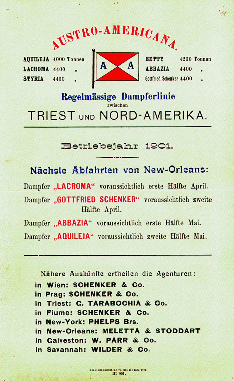 Timetable of Austro-Americana from New Orleans, 1901