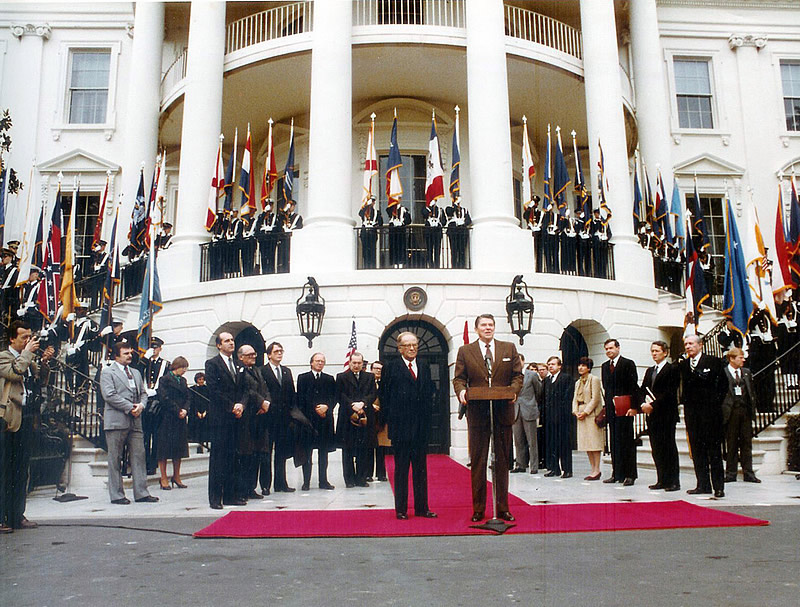 U.S. President Ronald Reagan and Chancellor Bruno Kreisky at The White House, February 3, 1983