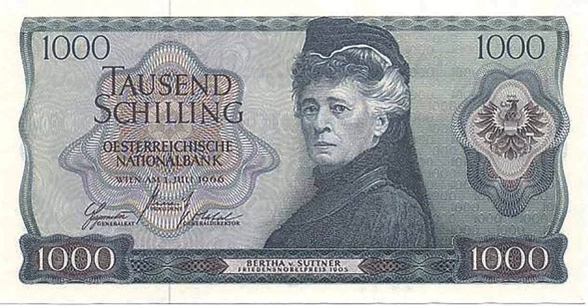 BETWEEN 1966 AND 1985, BERTHA VON SUTTNER WAS PICTURED ON THE OBVERSE SIDE OF THE AUSTRIAN 1000 SCHILLING BANK NOTE