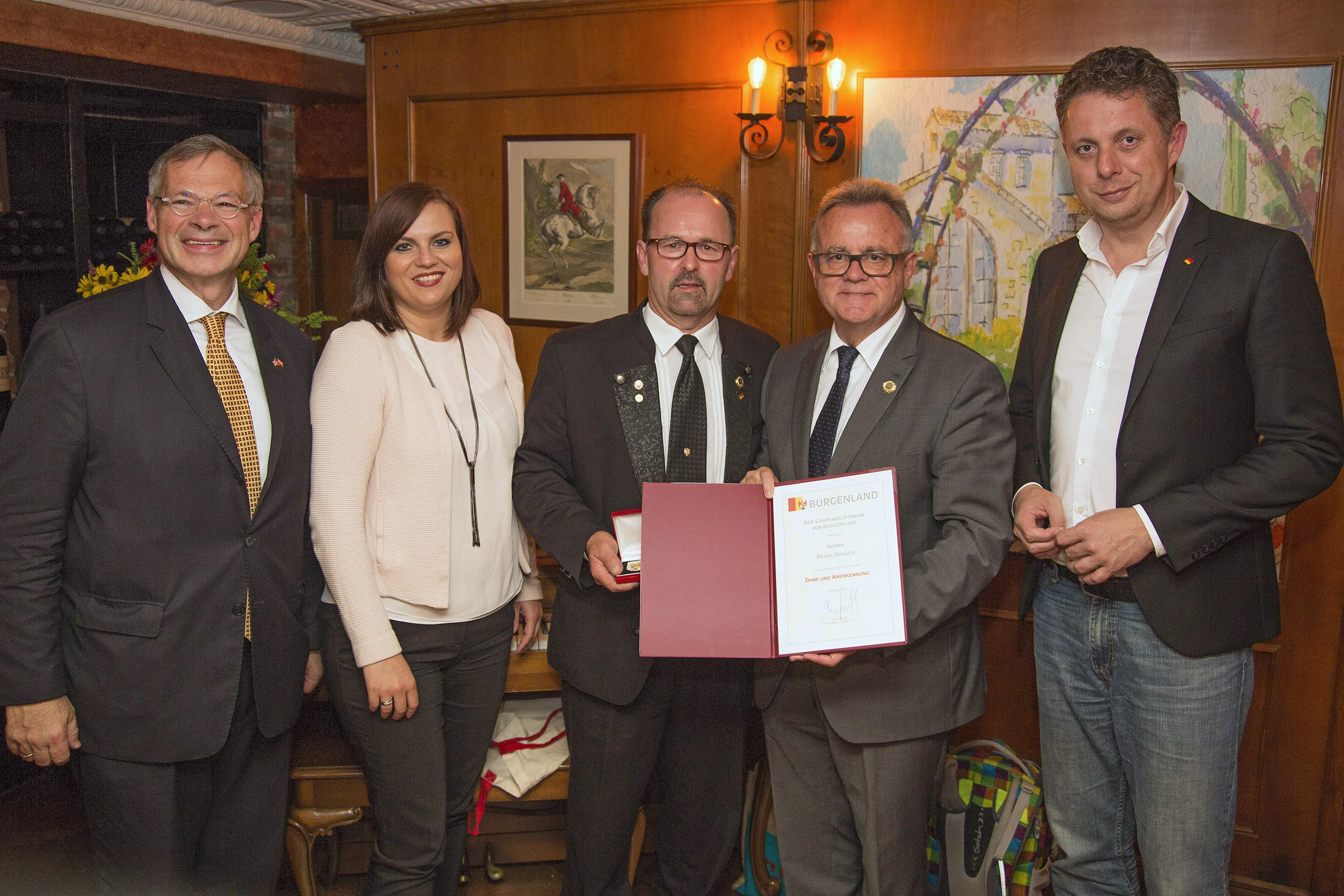General Consul Georg Heindl, State Minister Astrid Eisenkopf, Peter Drauch, Governor Hans Niessl, State Minister Alexander Petschnig © Bgld. Landesmedienservice