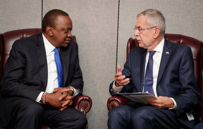 Federal President Alexander Van der Bellen holds bilateral talks with the President of Kenya, Uhuru Kenyatta. (c) Peter Lechner/HBF