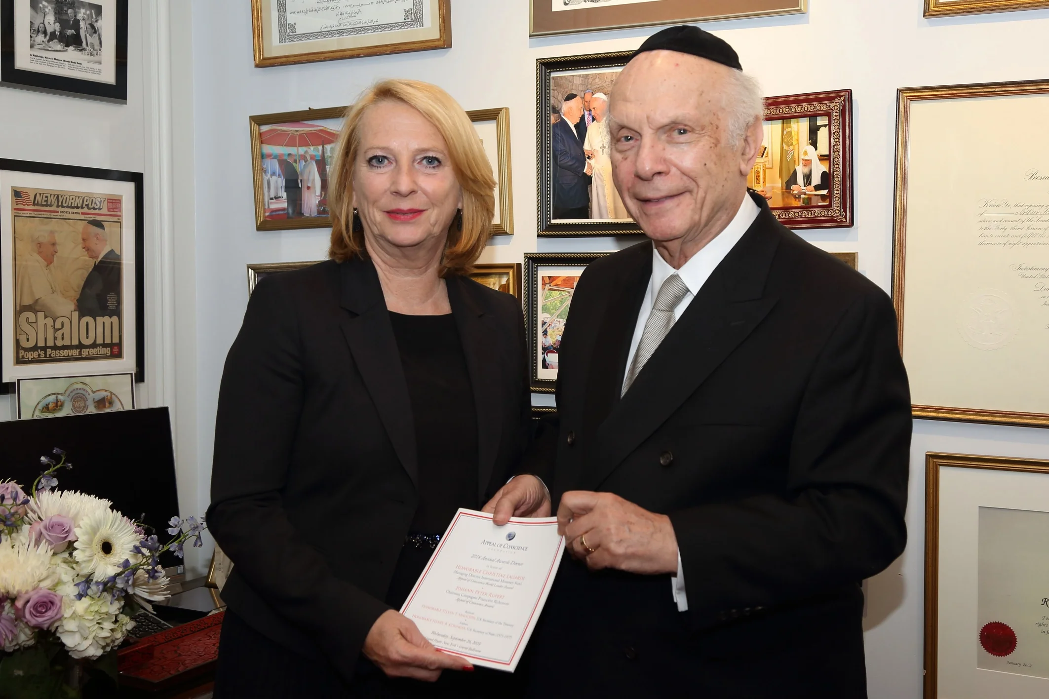 Second President of Austrian National Council Doris Bures with Rabbi Arthur Schneier from Park East Synagogue